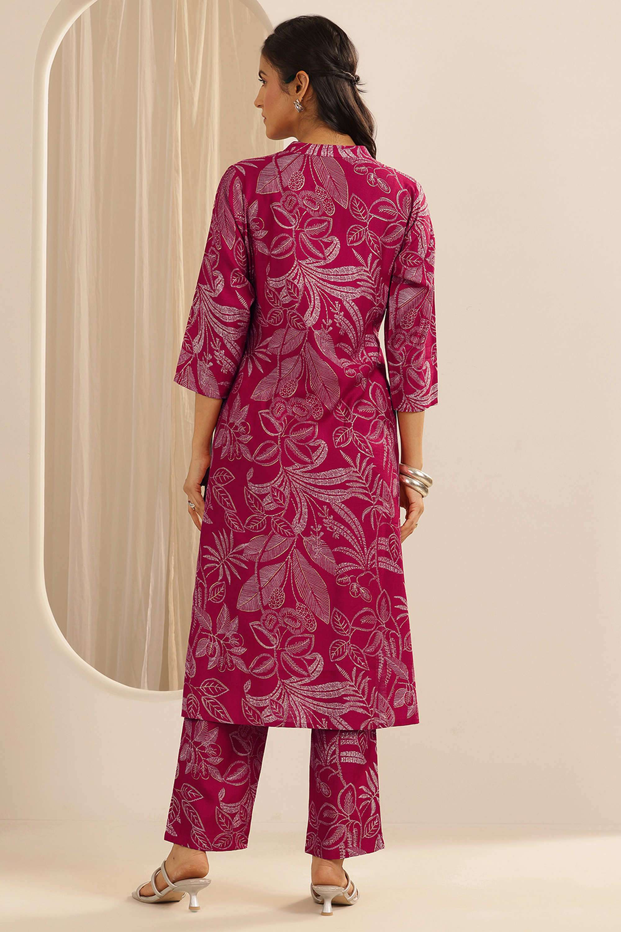 Floral-Ankle-Length-Silk-Blend-Woven-Women-s-Co-Ord-Set