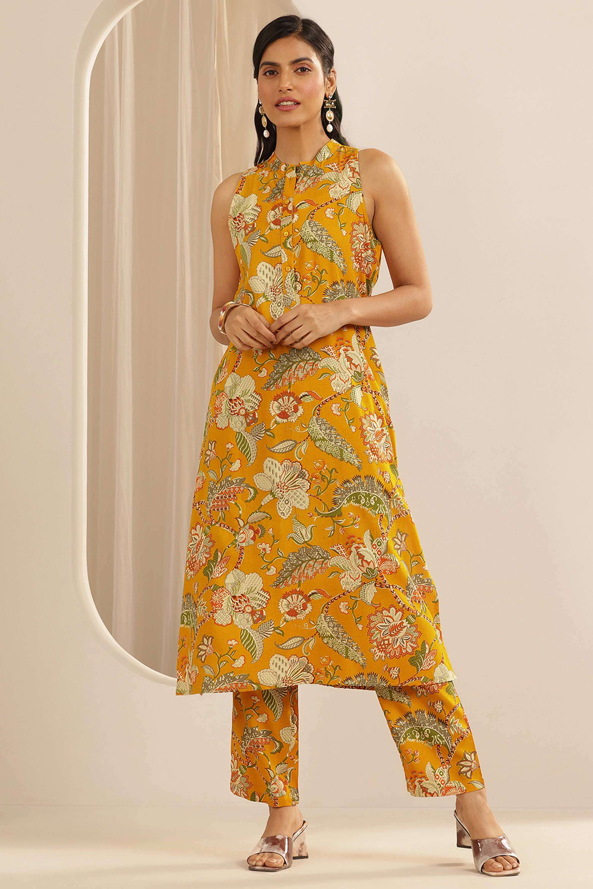 Floral-Ankle-Length-Rayon-Woven-Women-s-Co-Ord-Set