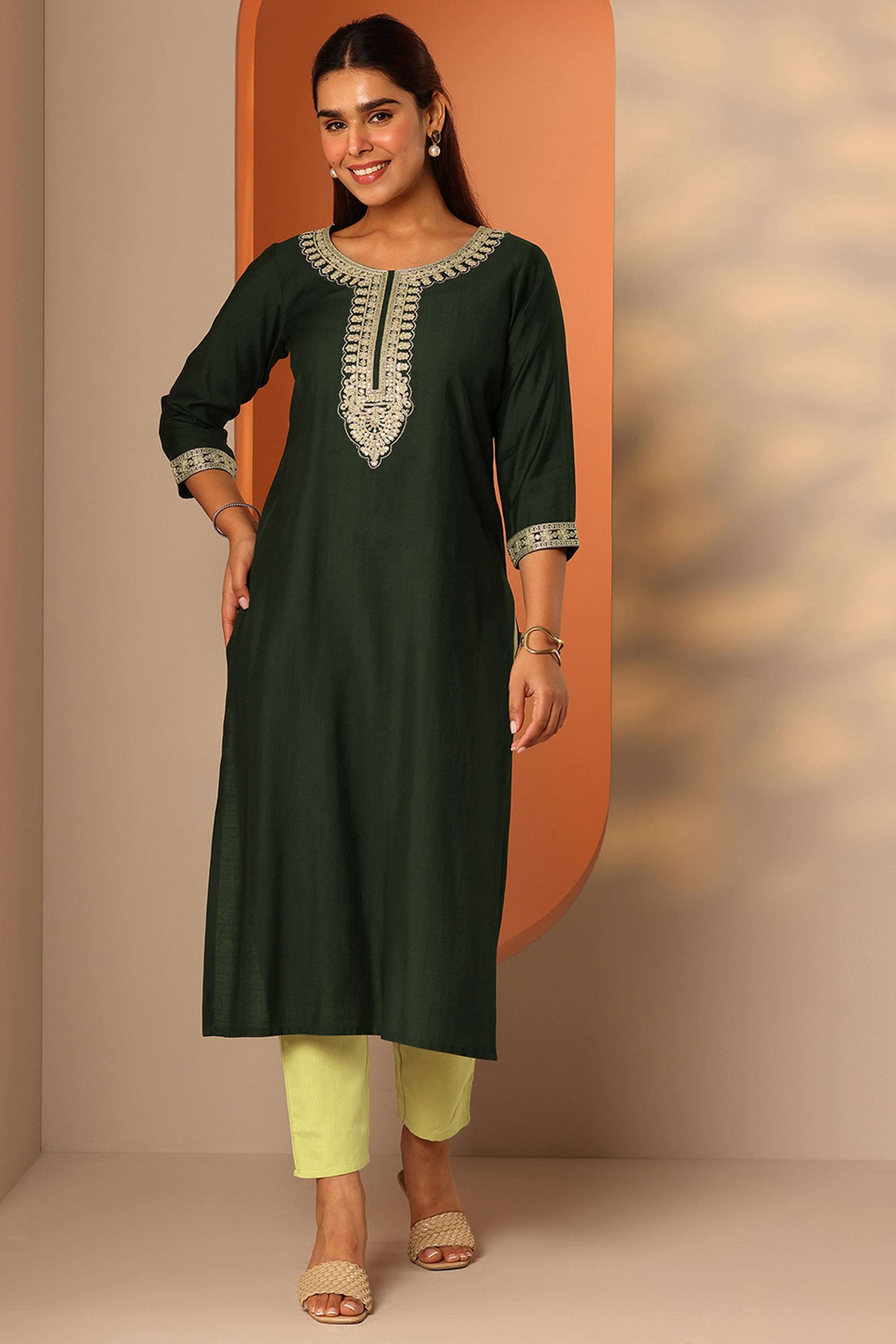 Traditional-Silk-Round-Neck-Women-Festive-wear-Kurta