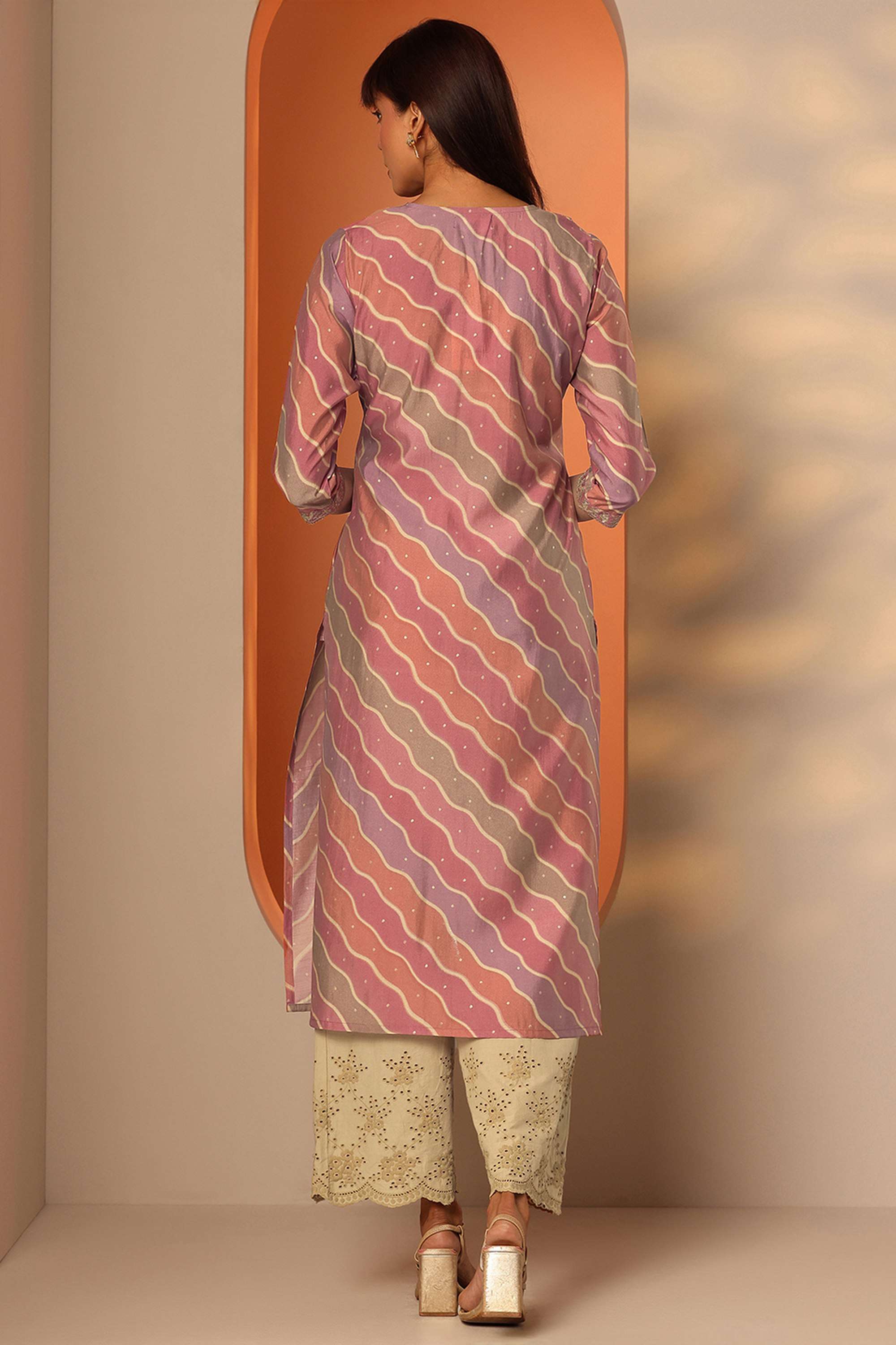 Floral-Silk-Round-Neck-Women-Casual-wear-Kurta