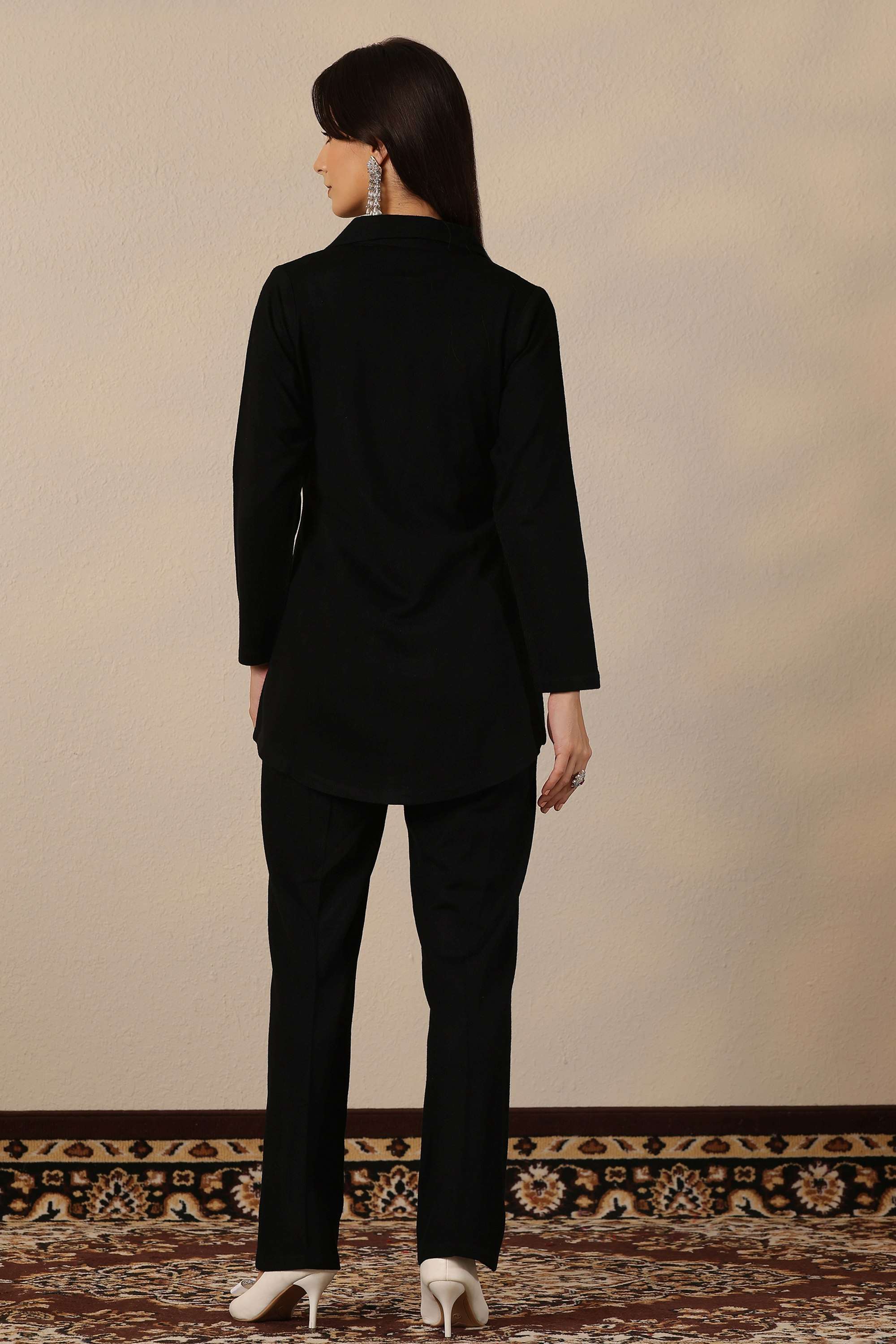 Floral-Wool-Collared-Women-s-Festive-Wear-Co-Ord-Set