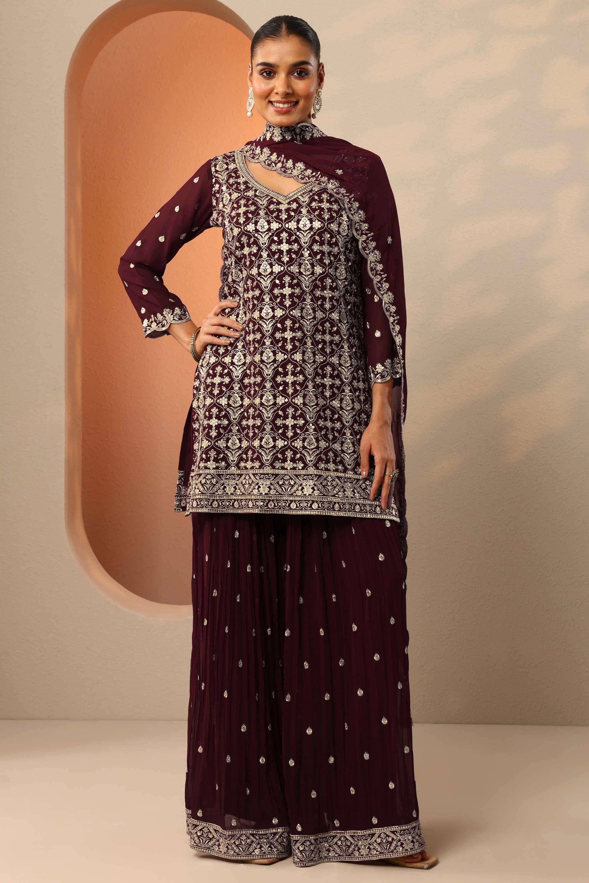 Traditional-Georgette-Straight-Fit-Women-s-Kurta-Set