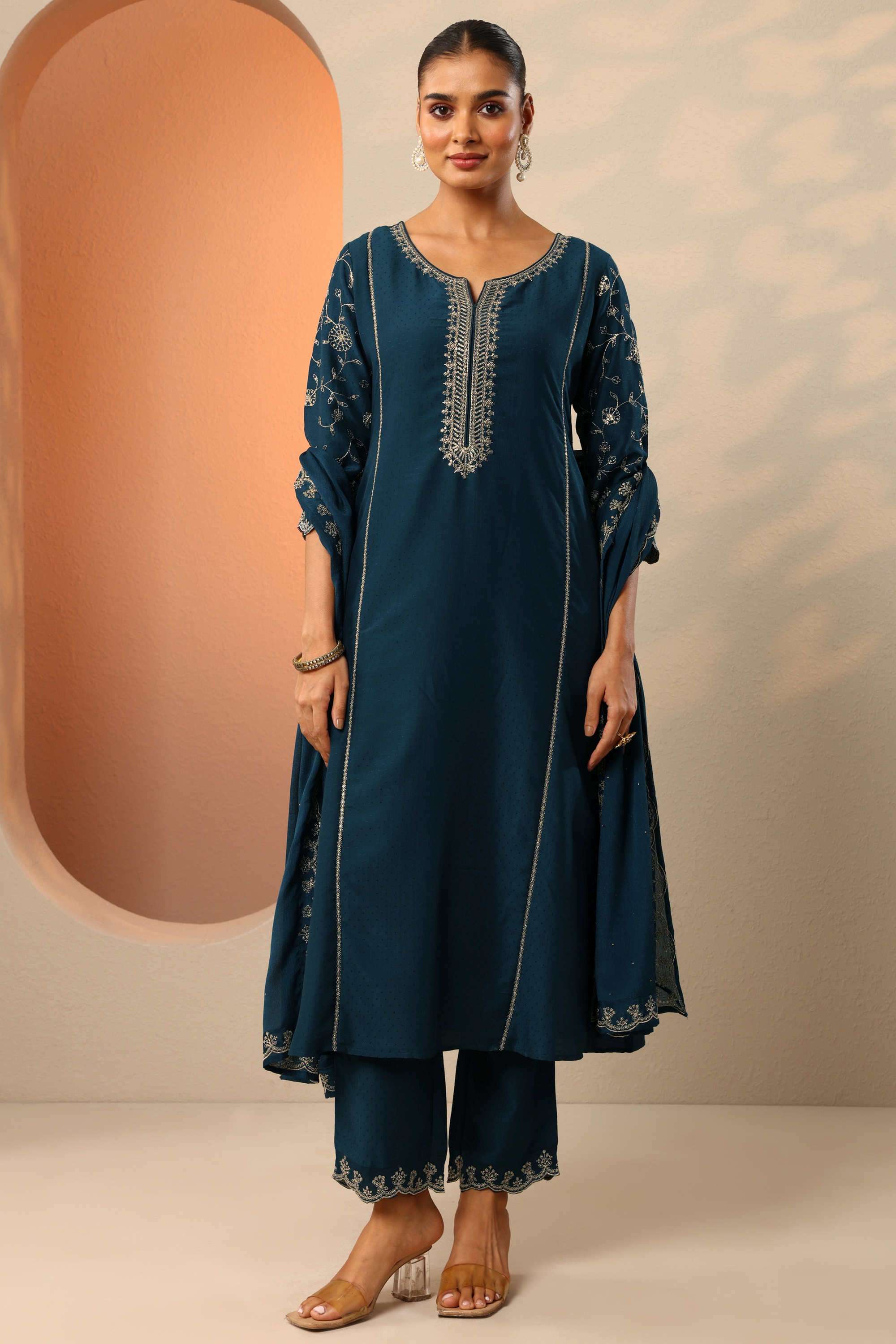 Floral-Blended-Fabric-Straight-Fit-Women-s-Kurta-Set