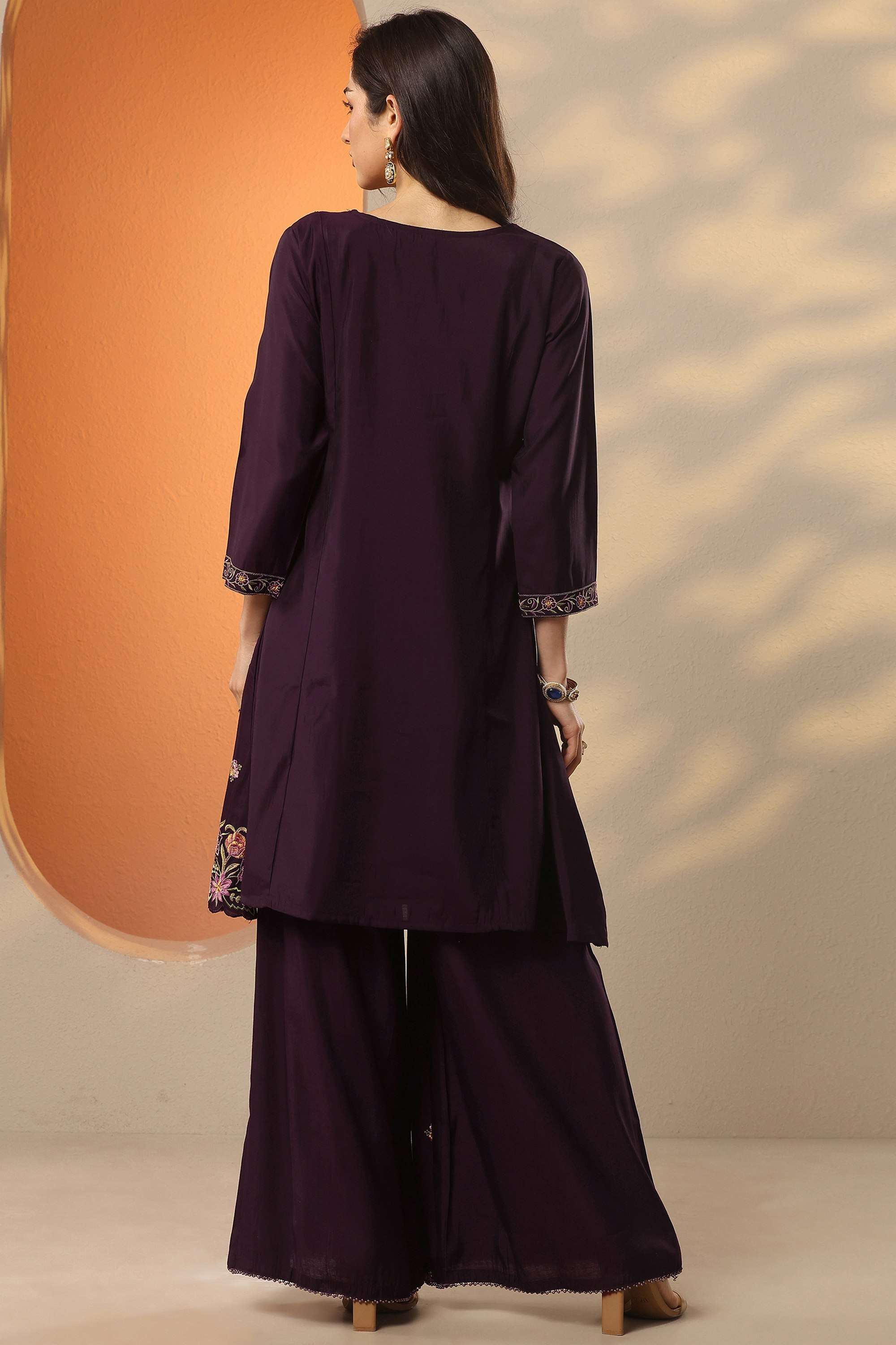 Floral-Blended-Fabric-V-Neck-Women-s-Festive-Wear-Co-Ord-Set