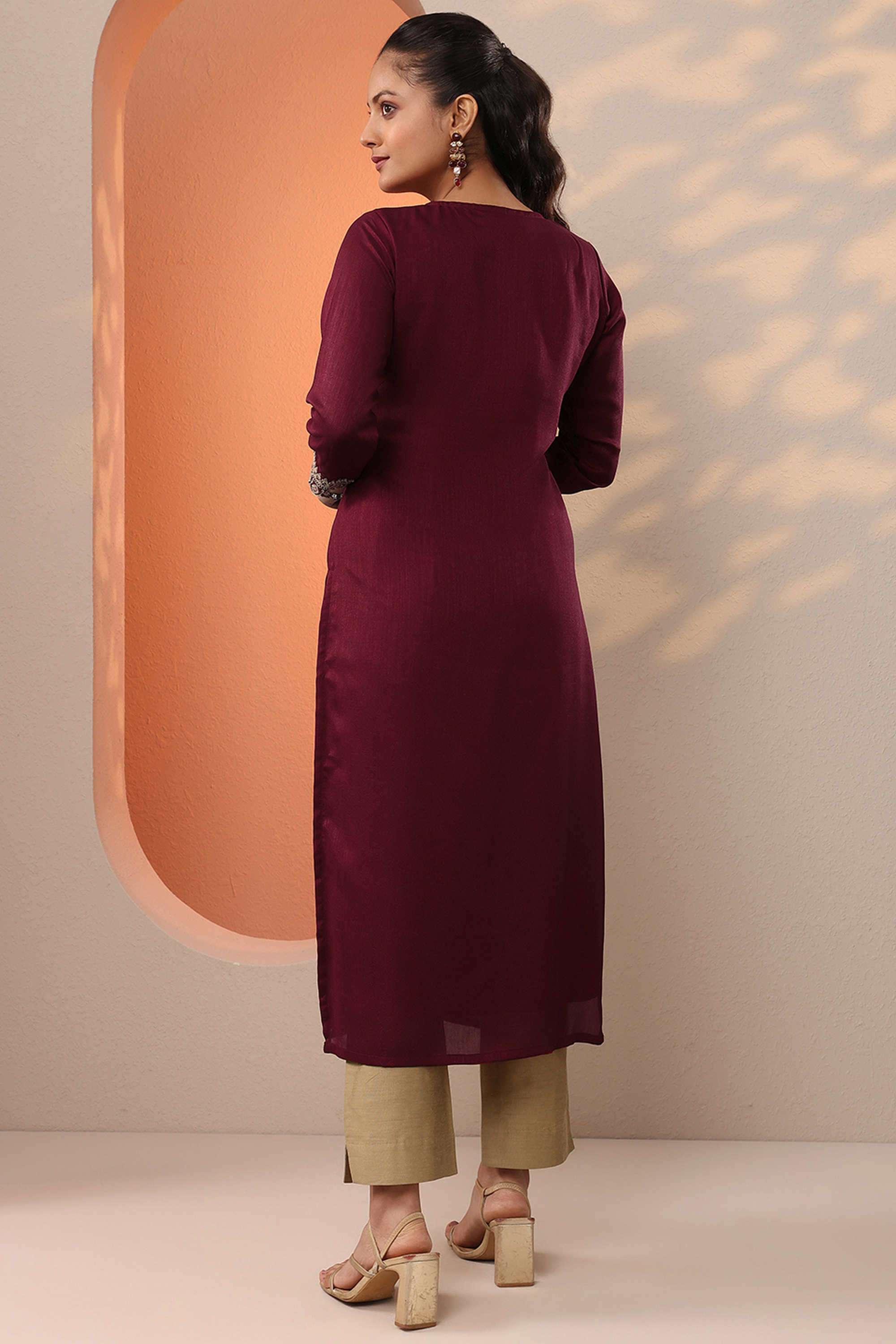 Floral-Blended-Fabric-Round-Neck-Women-s-Kurta