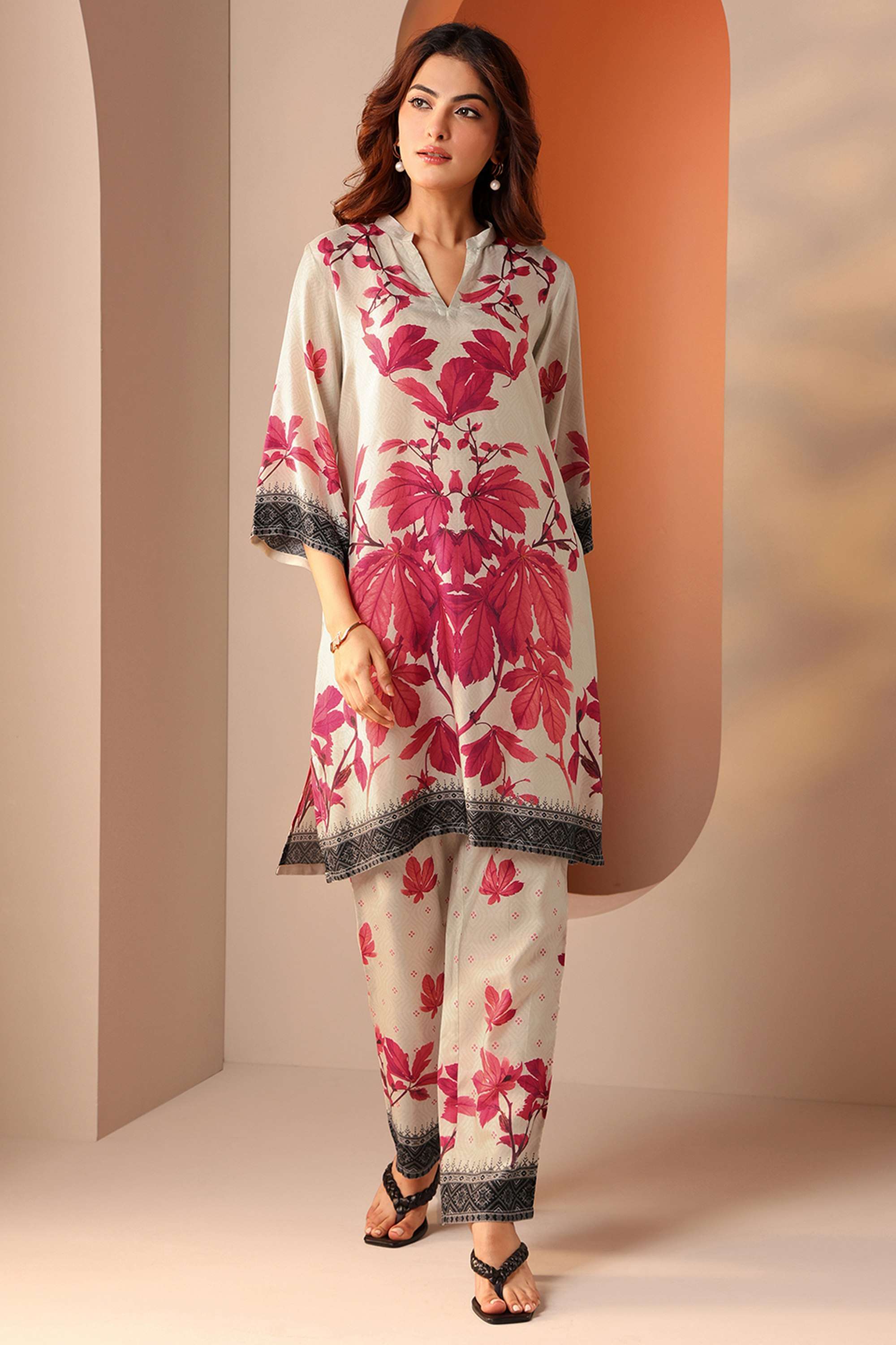 Floral-V-Neck-Silk-Women-Co-Ord-Set