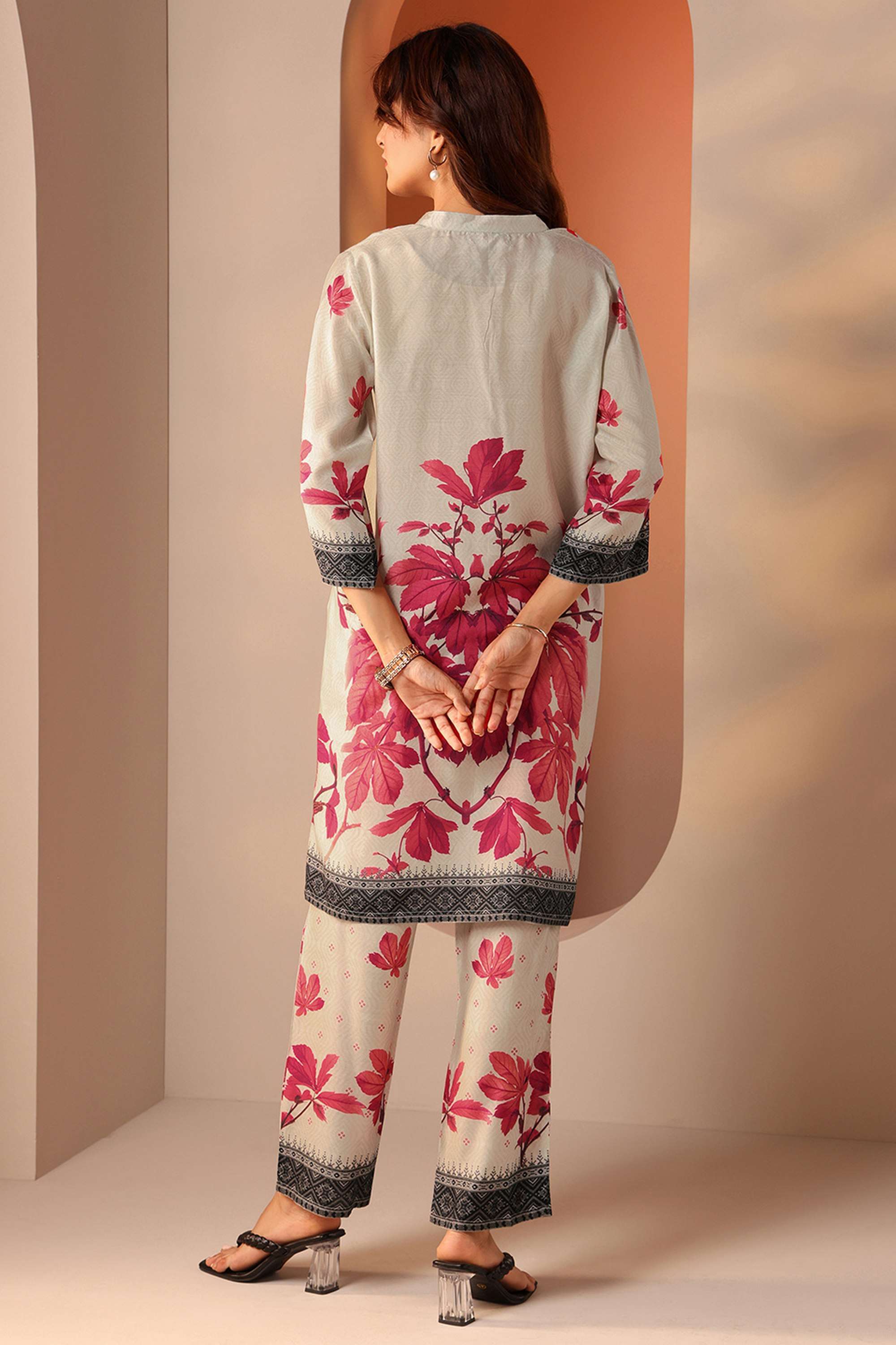 Floral-V-Neck-Silk-Women-Co-Ord-Set