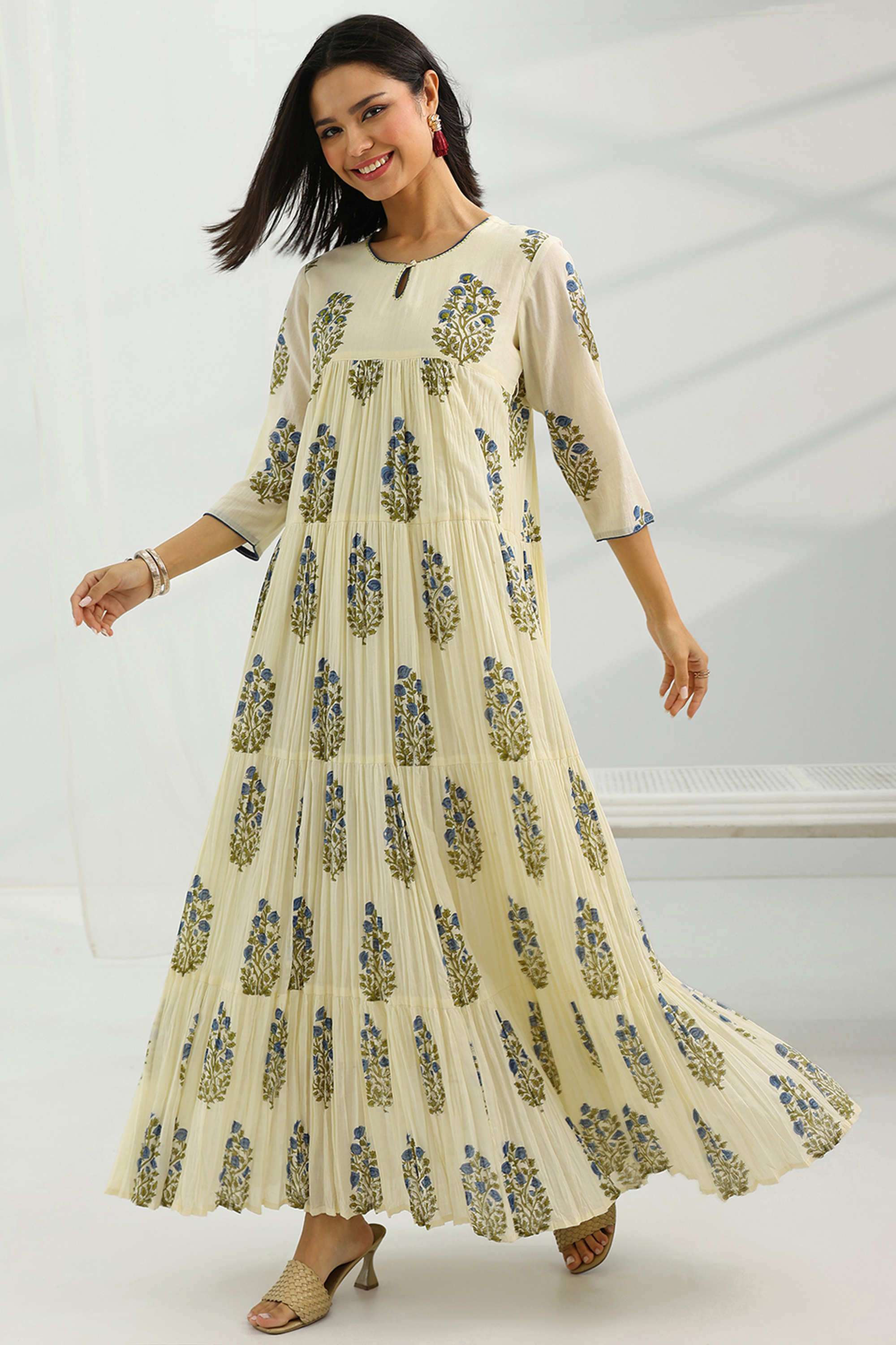 Floral-Round-Neck-Cotton-Women-s-Ankle-Length-Dress