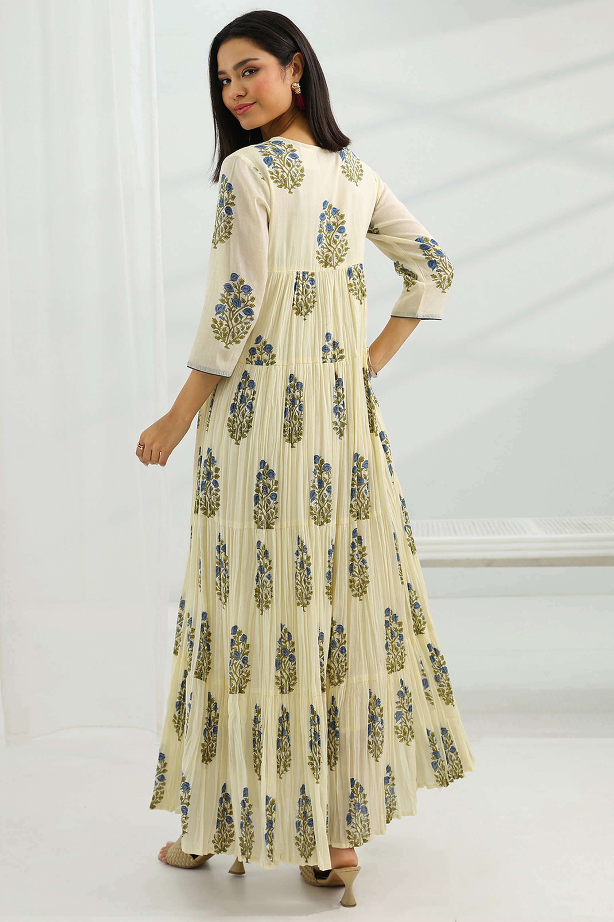 Floral-Round-Neck-Cotton-Women-s-Ankle-Length-Dress