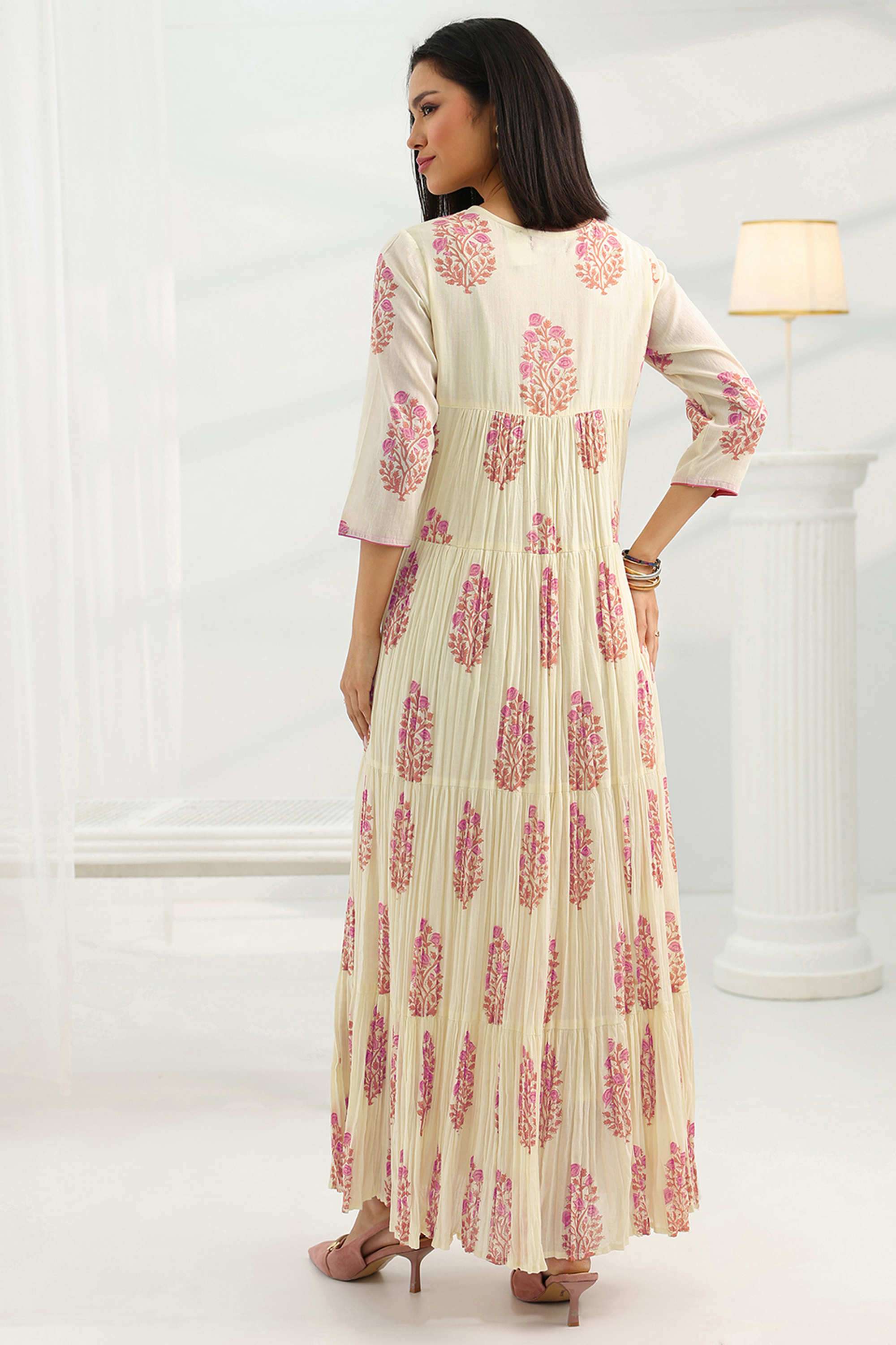 Floral-Round-Neck-Cotton-Women-s-Ankle-Length-Dress