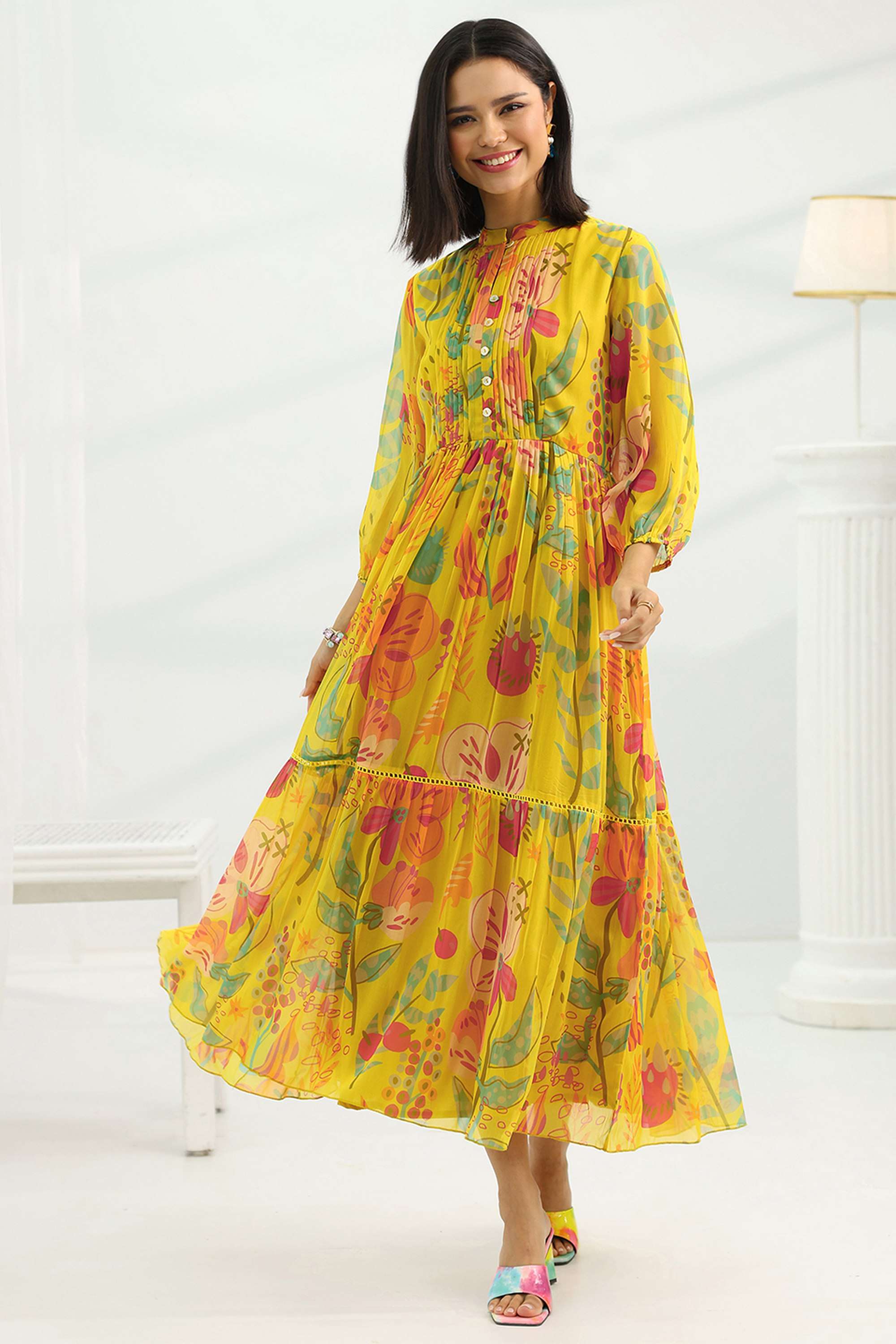 Floral-Chiffon-Round-Neck-Women-s-Casual-Wear-Dress