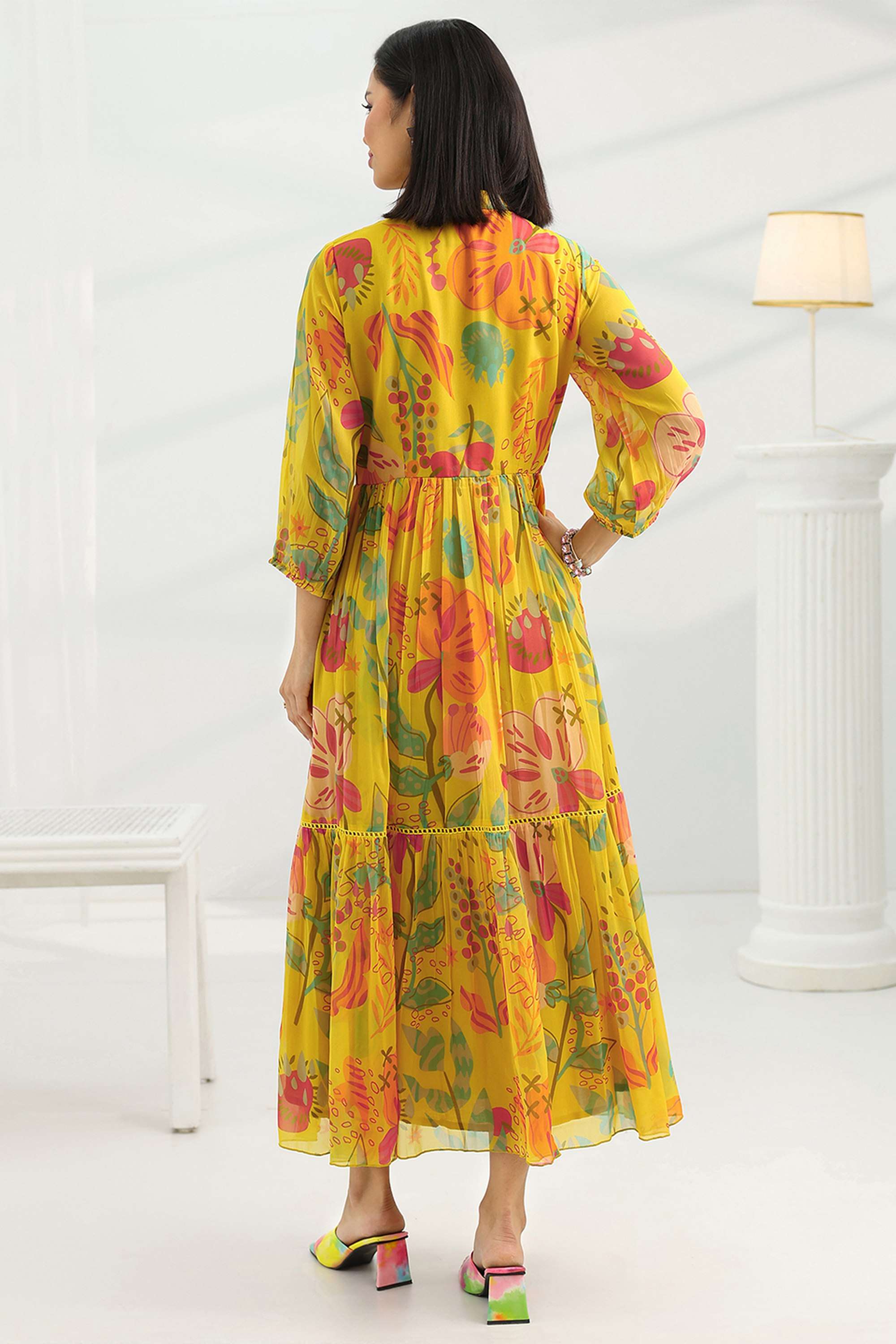 Floral-Chiffon-Round-Neck-Women-s-Casual-Wear-Dress