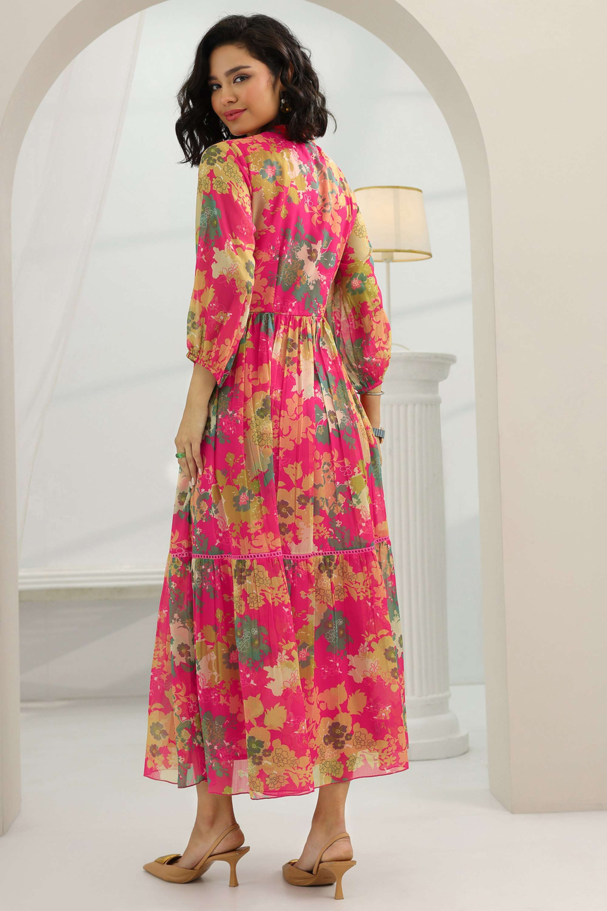 Floral-Chiffon-Round-Neck-Women-s-Casual-Wear-Dress