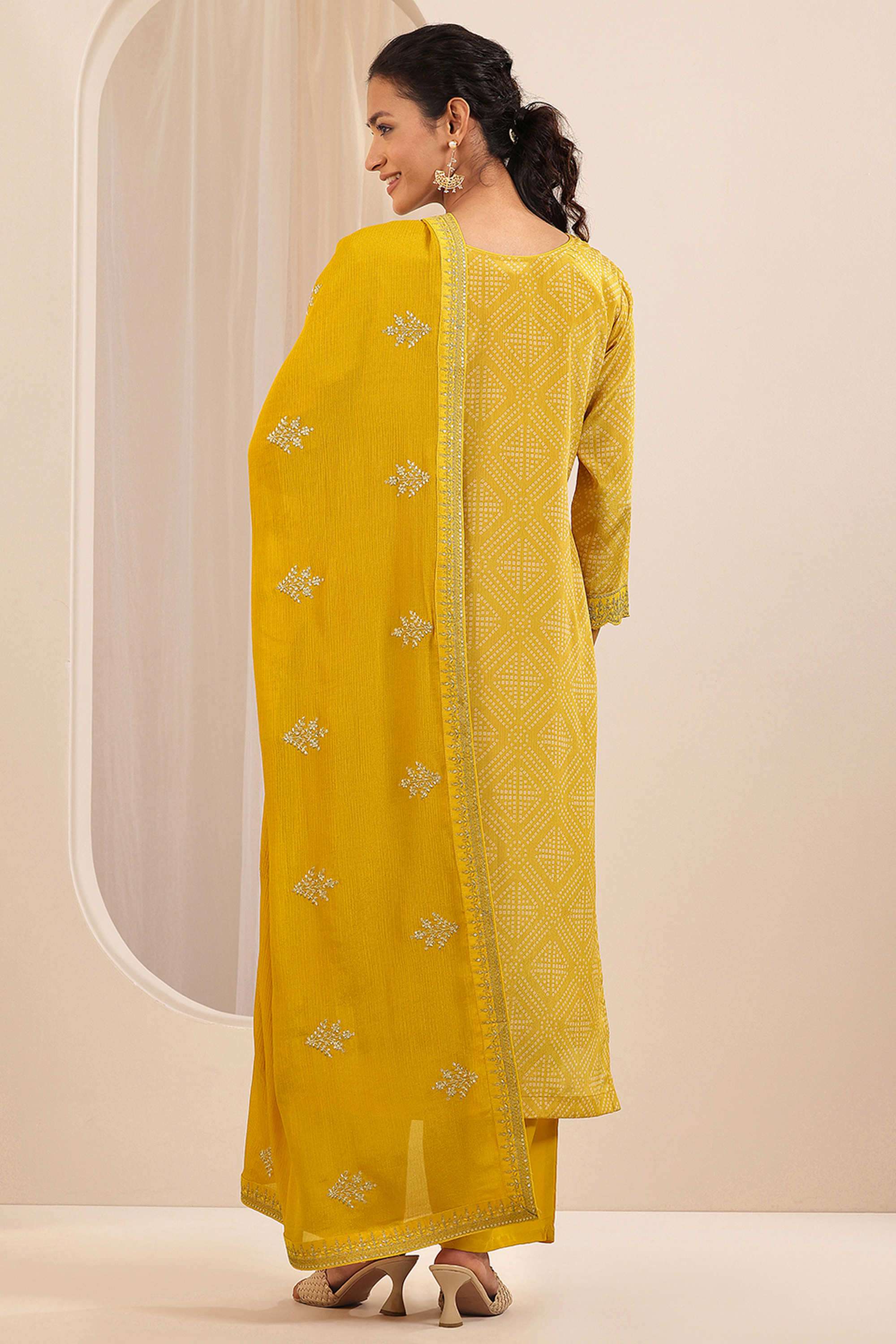 Chevron-Calf-Length-Chinon-Woven-Women-s-Kurta-Set