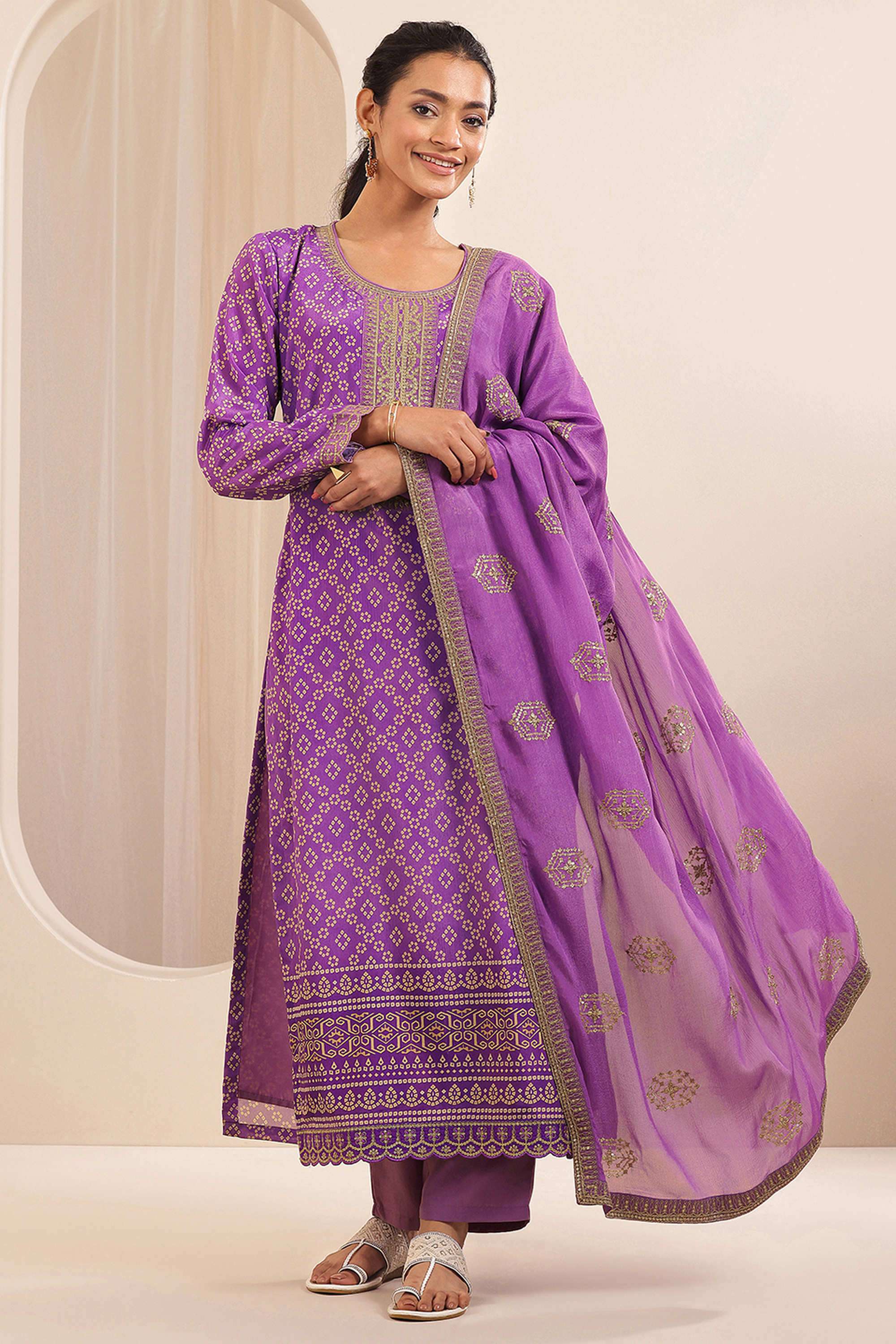 Embellished-Ankle-Length-Chinon-Woven-Women-s-Kurta-Set