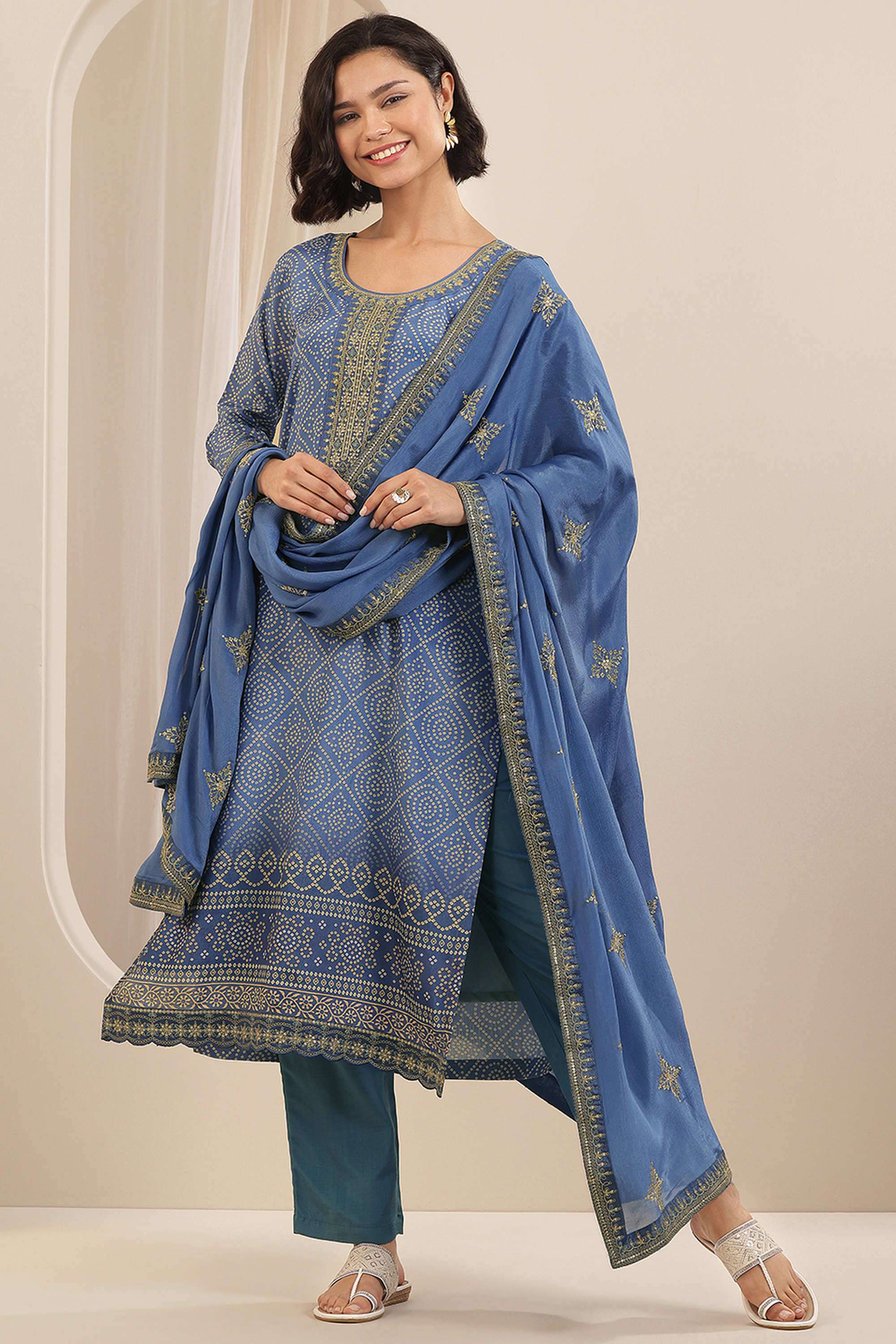 Embellished-Calf-Length-Chinon-Woven-Women-s-Kurta-Set