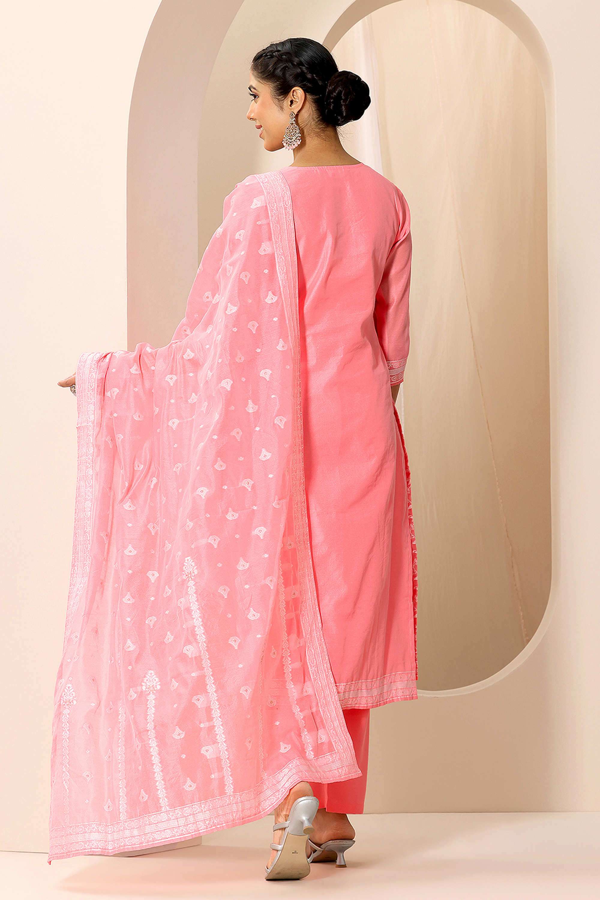 Floral-Calf-Length-Silk-Blend-Woven-Women-s-Kurta-Set