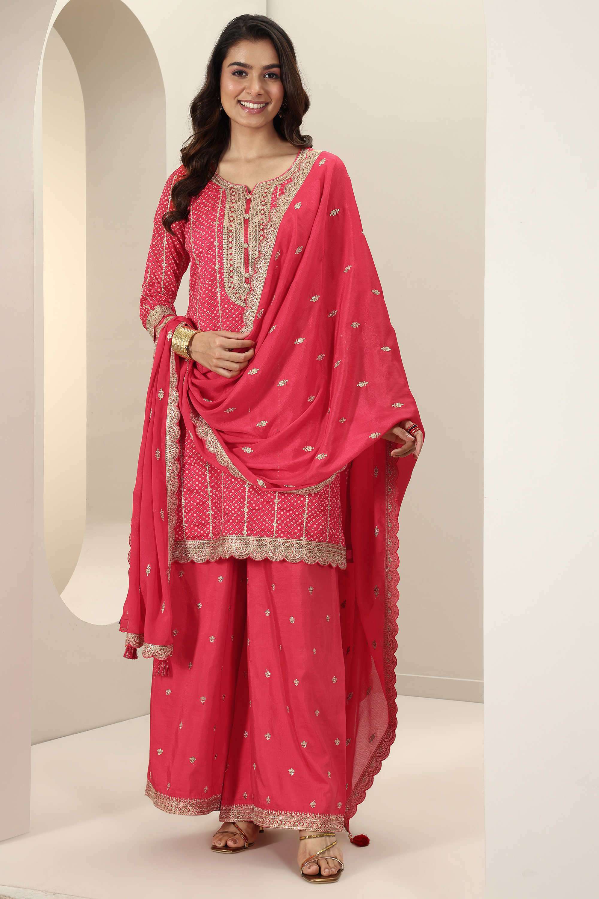 Bandhani-Blended-Fabric-Straight-Fit-Women-s-Kurta-Set