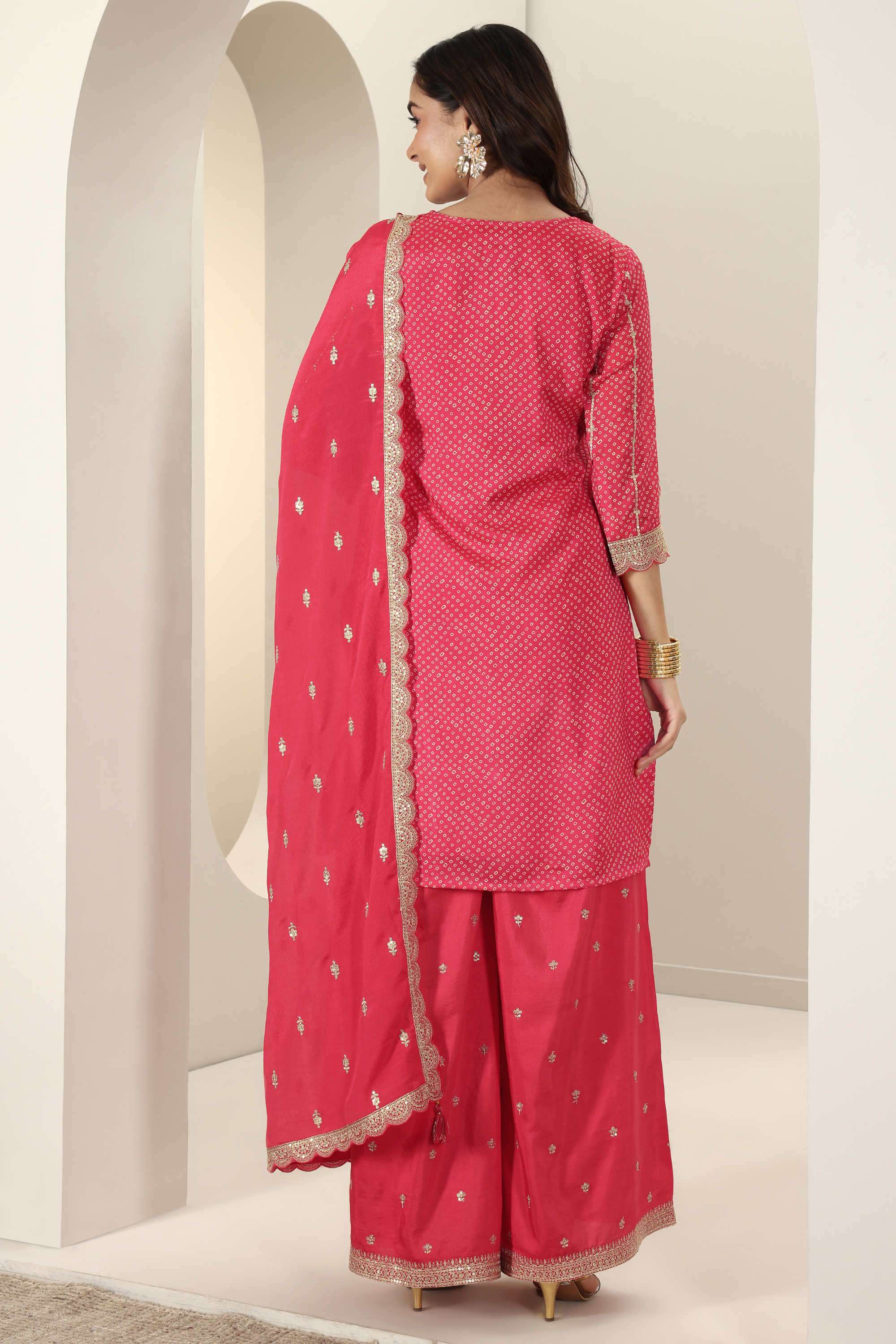 Bandhani-Blended-Fabric-Straight-Fit-Women-s-Kurta-Set