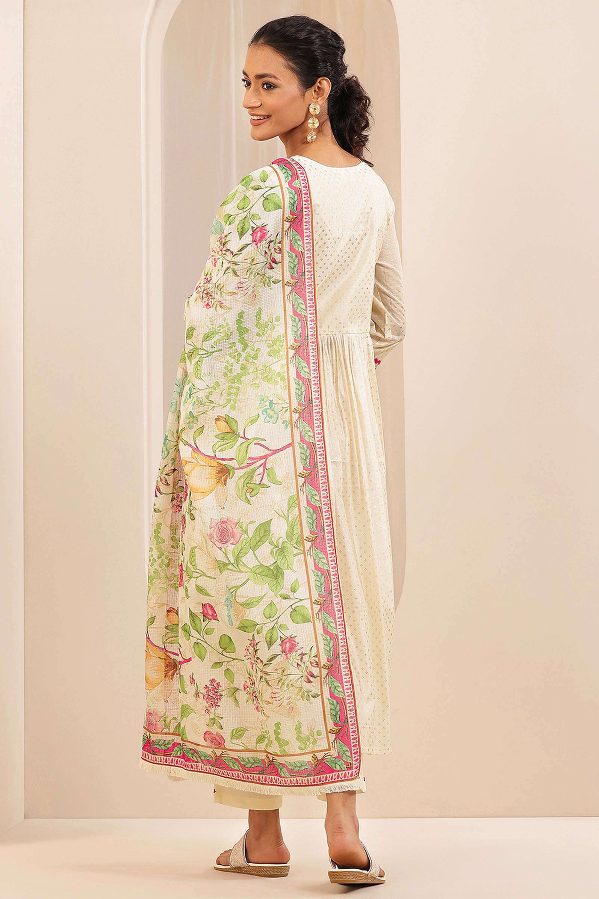 Embroidered-Calf-Length-Silk-Blend-Woven-Women-s-Kurta-Set