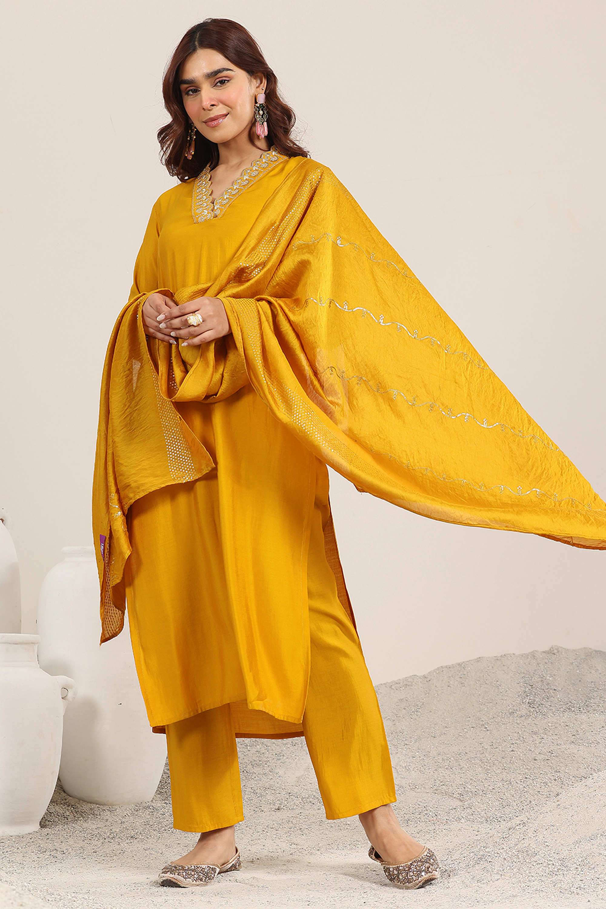 Embroidered-Calf-Length-Silk-Blend-Woven-Women-s-Kurta-Set