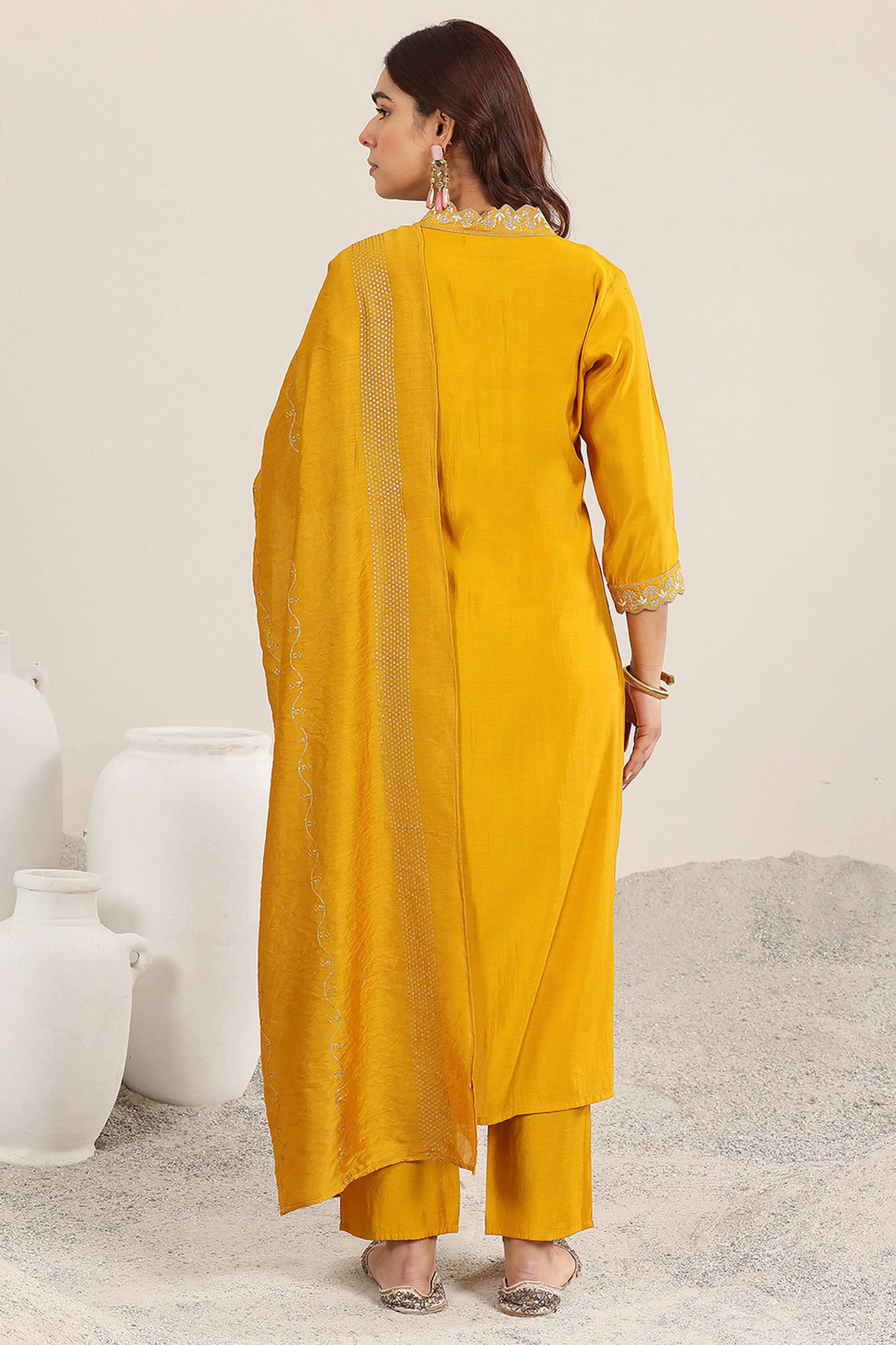 Embroidered-Calf-Length-Silk-Blend-Woven-Women-s-Kurta-Set