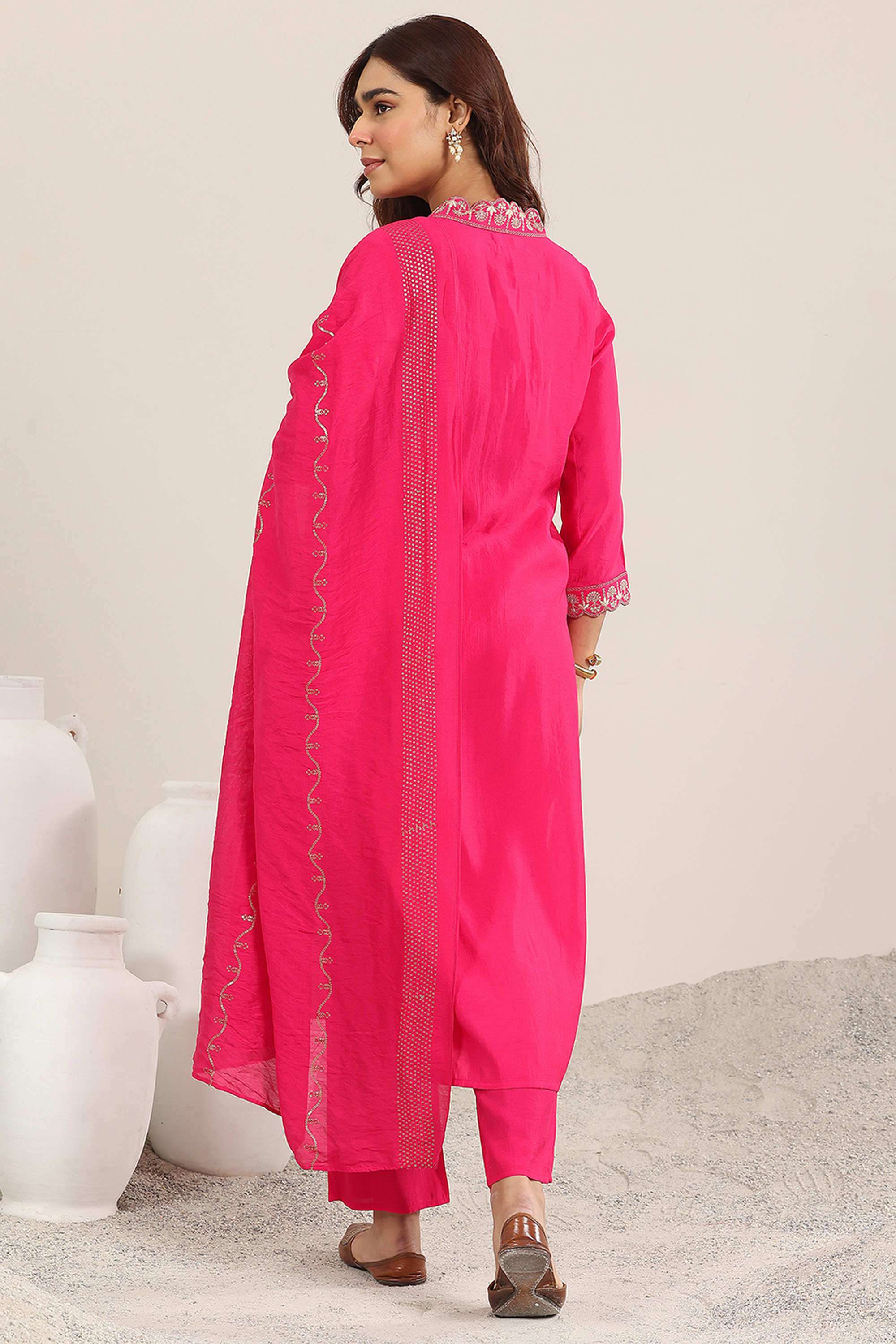 Embroidered-Calf-Length-Silk-Blend-Woven-Women-s-Kurta-Set