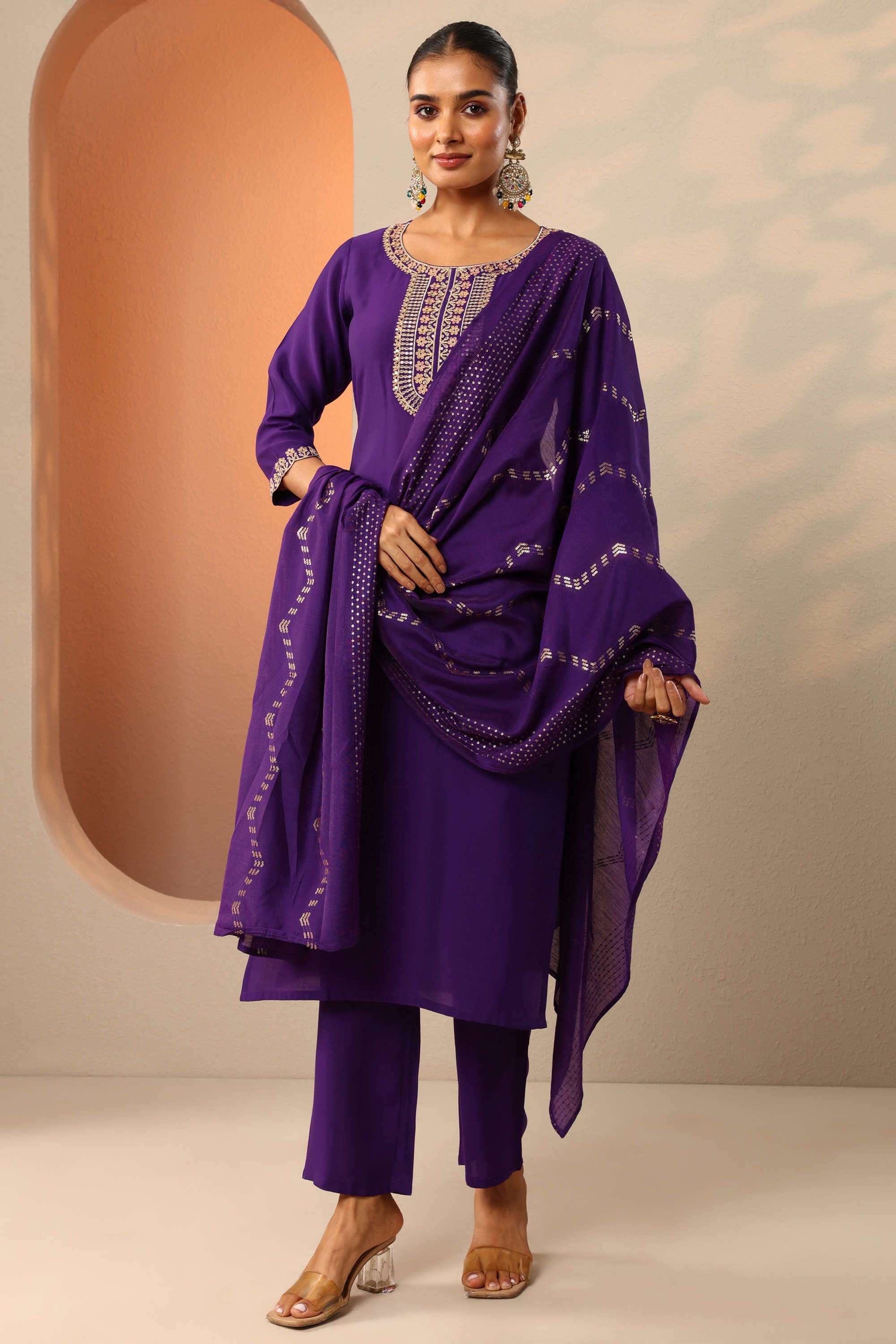Traditional-Blended-Fabric-Straight-Fit-Women-s-Kurta-Set