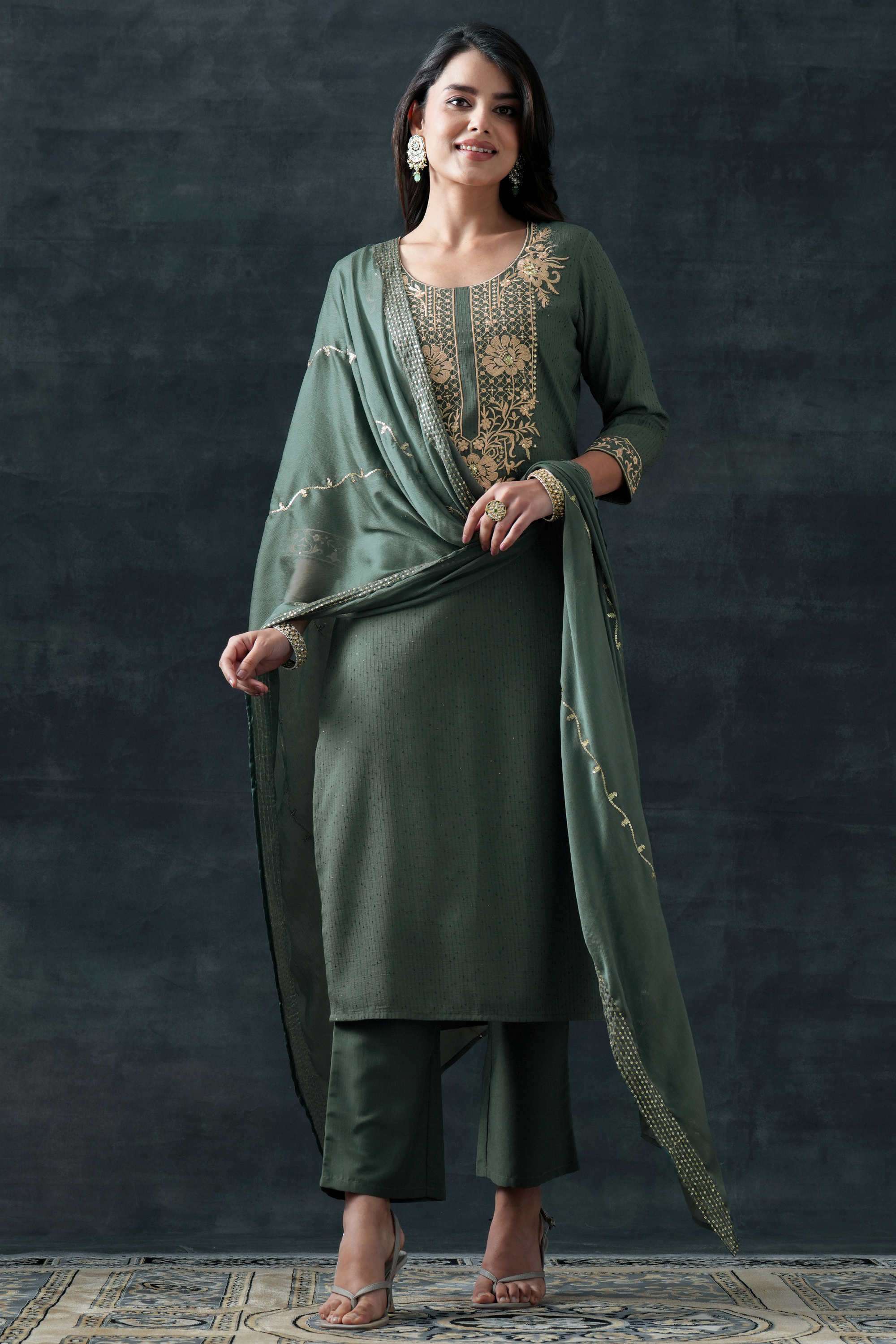 Floral-Blended-Fabric-Straight-Fit-Women-s-Kurta-Set