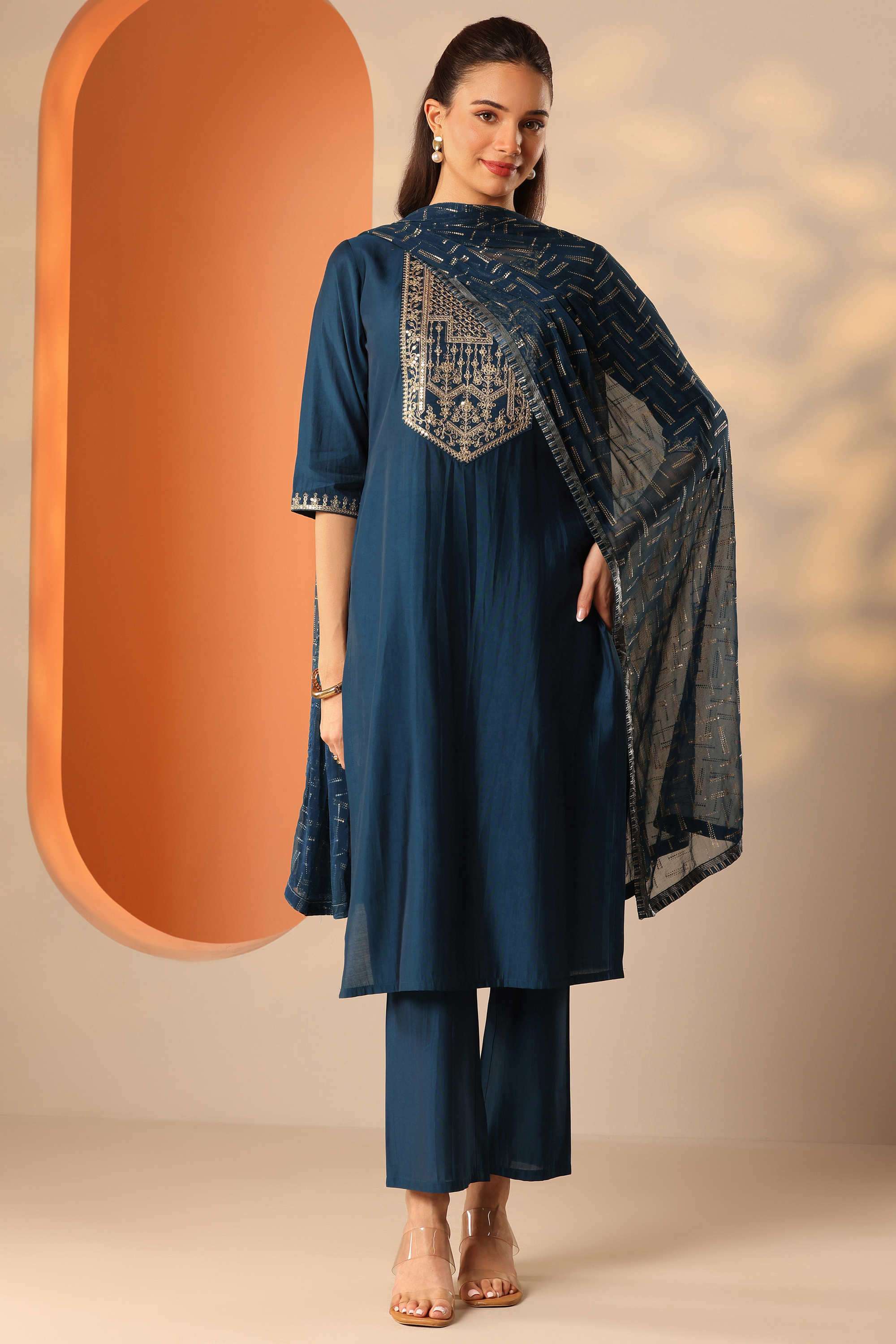 Traditional-Blended-Fabric-Straight-Fit-Women-s-Kurta-Set