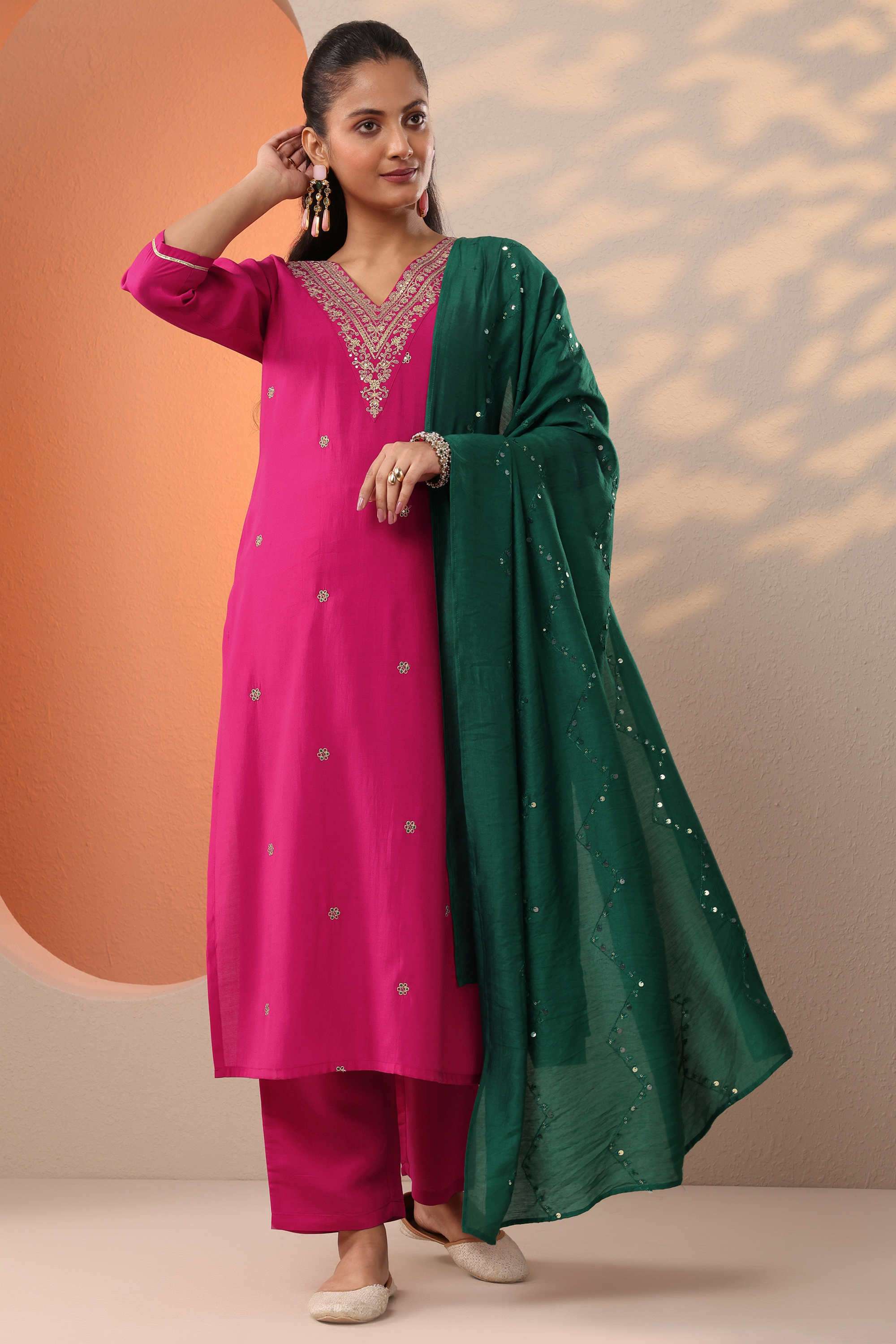 Traditional-Blended-Fabric-Straight-Fit-Women-s-Kurta-Set