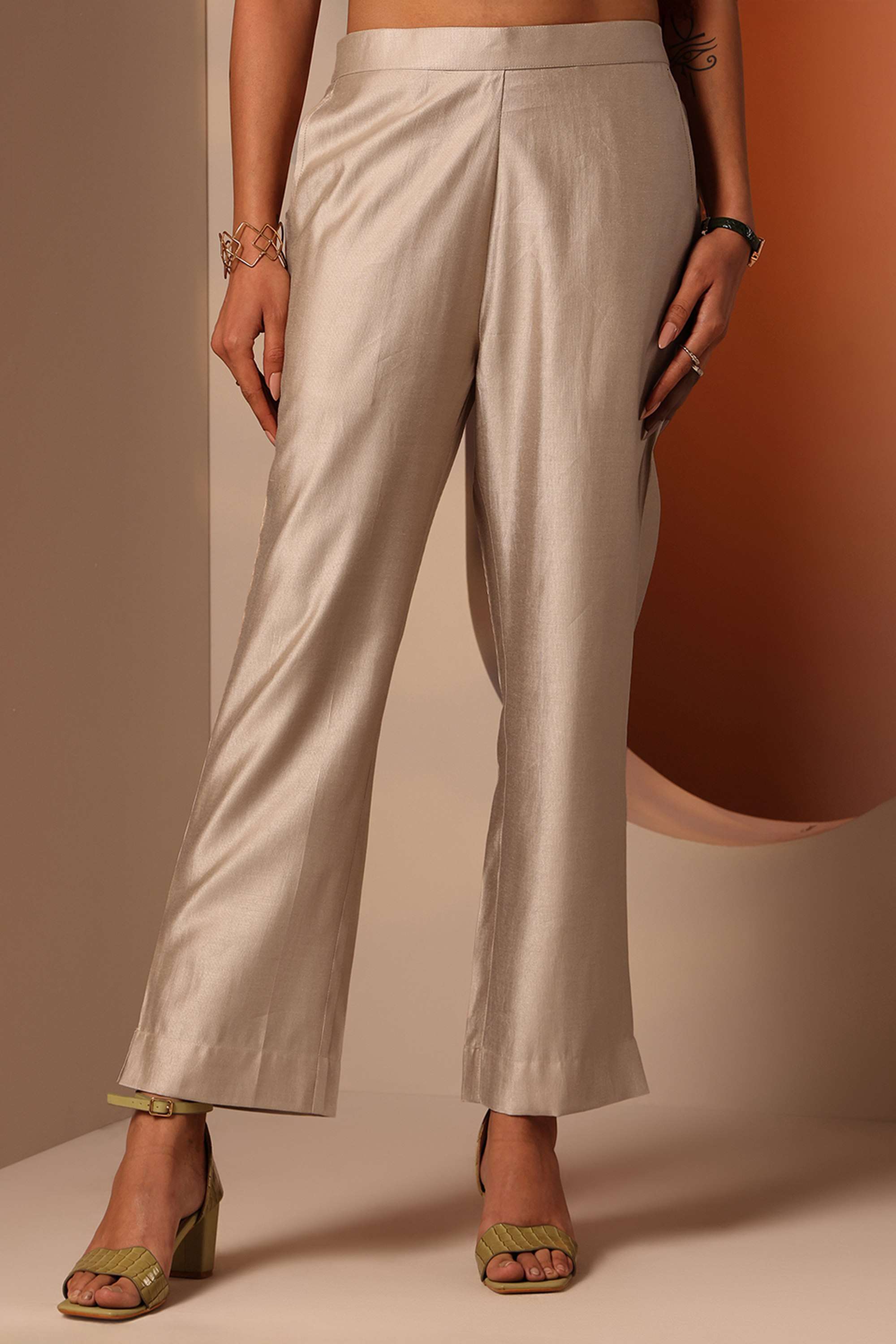 Solid-Straight-Fit-Silk-Women-s-Casual-Wear-Trousers