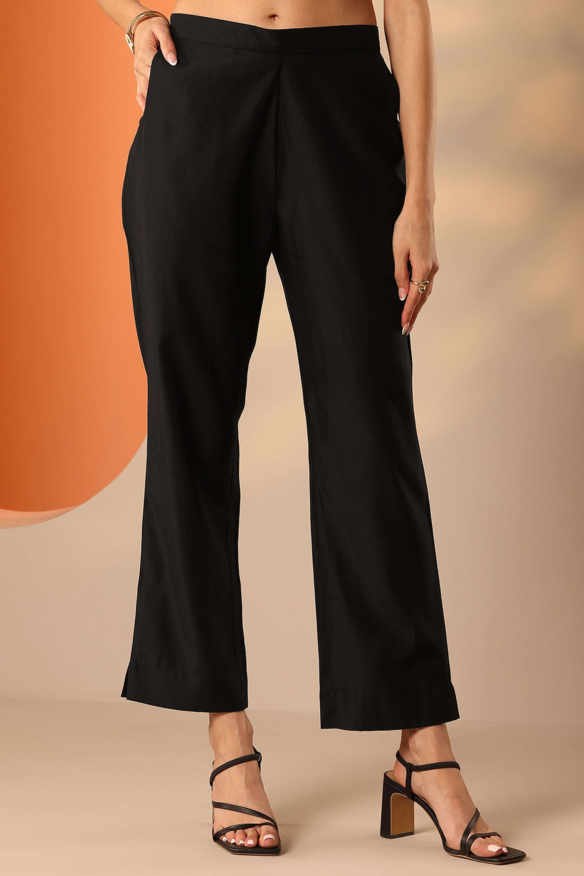 Solid-Straight-Fit-Silk-Women-s-Casual-Wear-Trousers