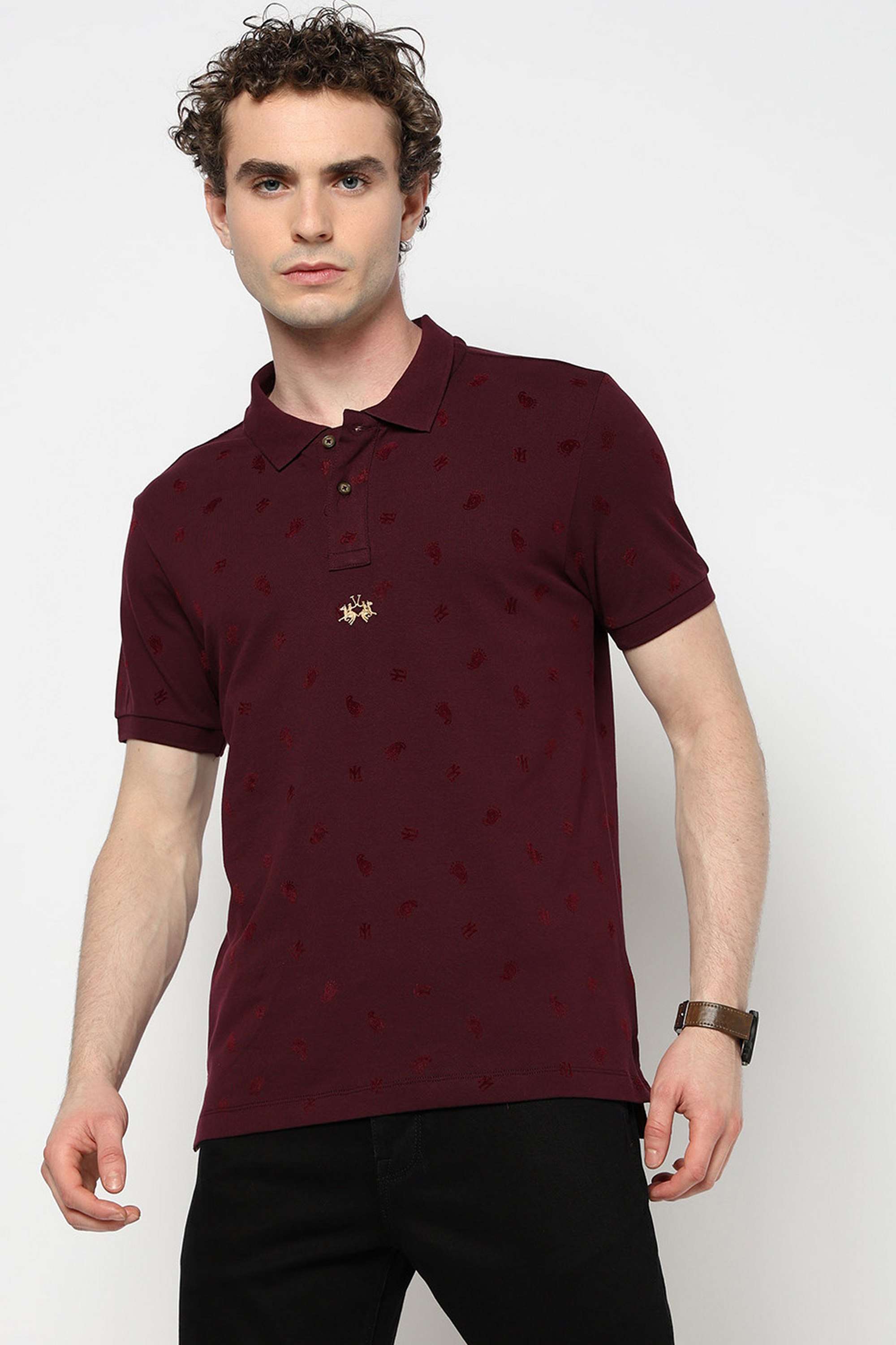 Textured-Blended-Fabric-Slim-Fit-Men-Polo-T-Shirt