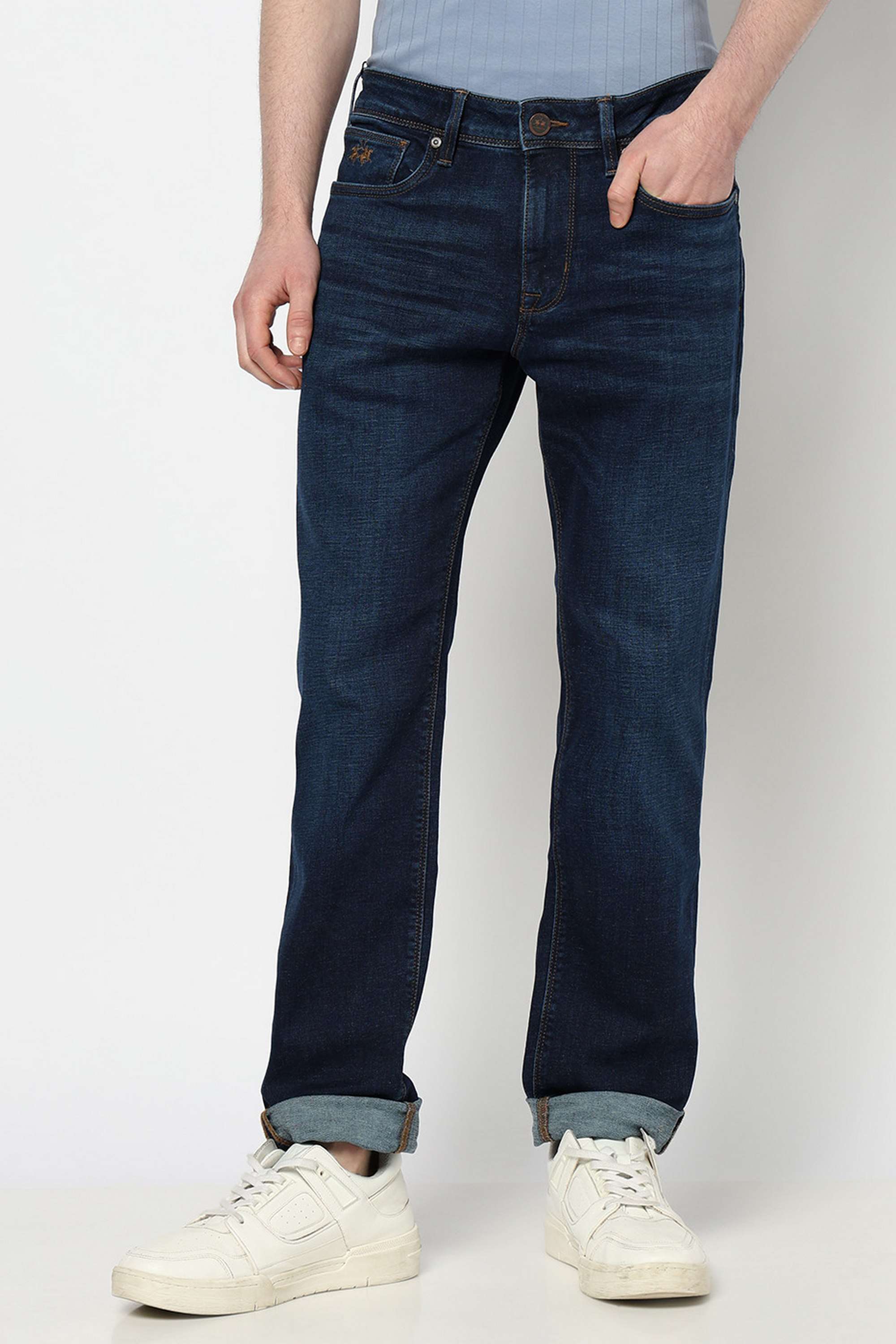 Solid-Blended-Fabric-Slim-Fit-Men-s-Jeans
