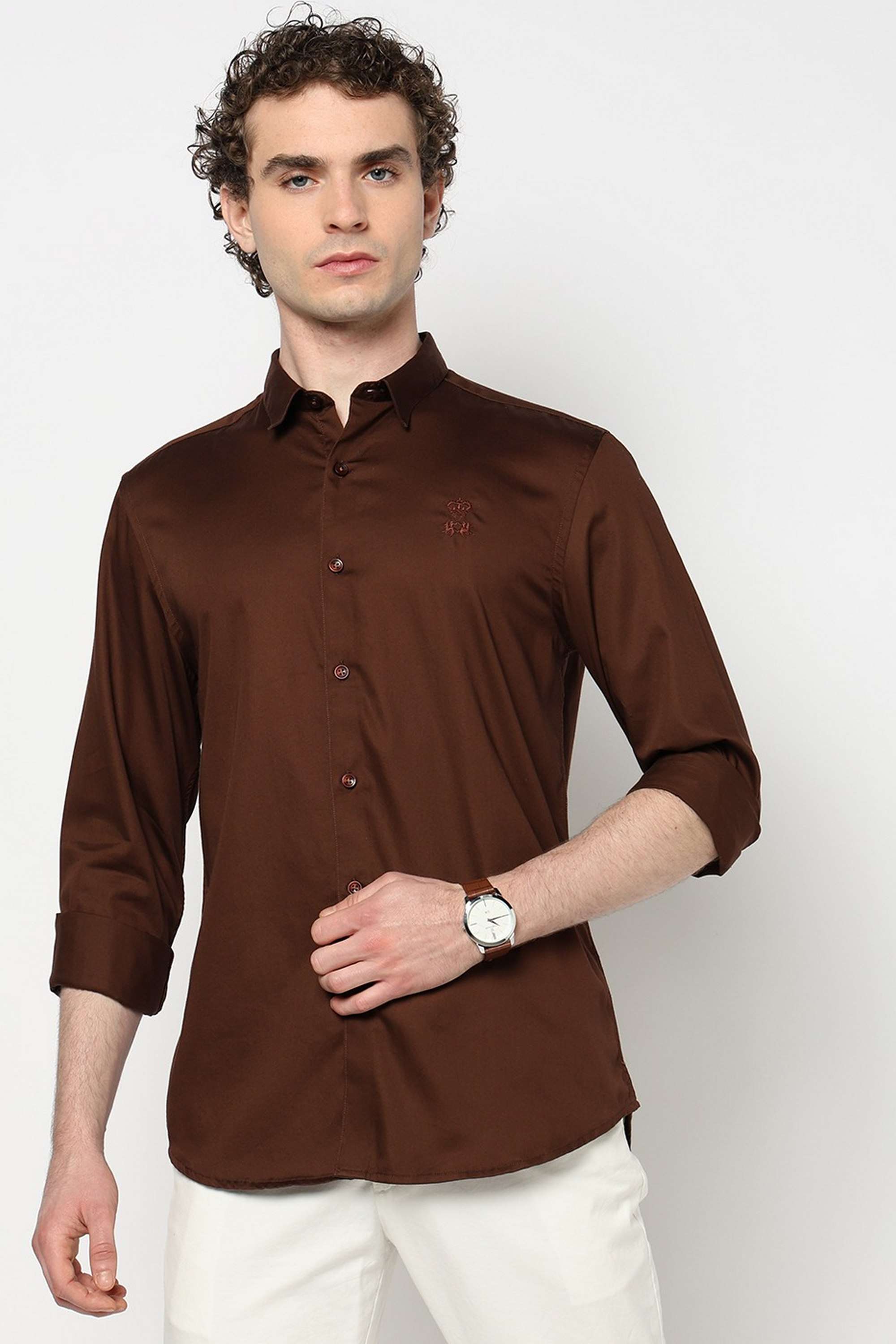 Solid-Blended-Fabric-Slim-Fit-Men-s-Shirt