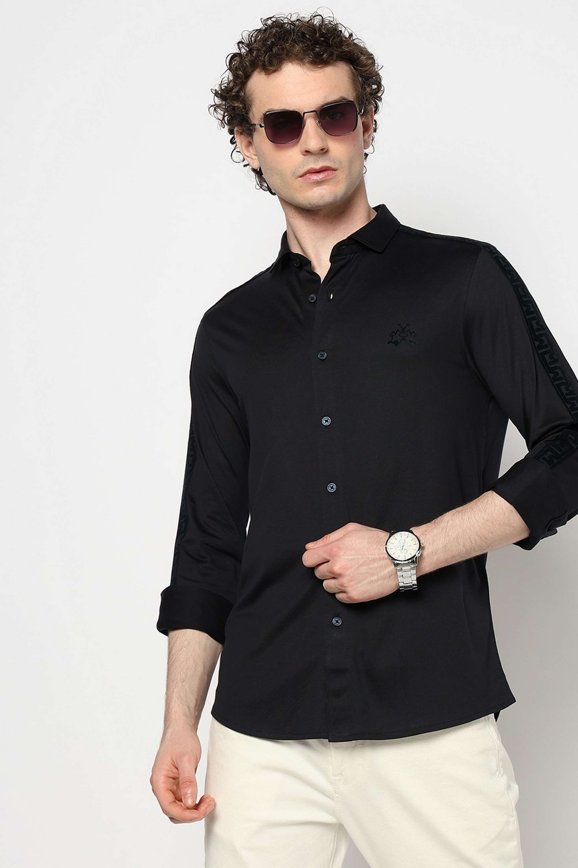 Solid-Blended-Fabric-Slim-Fit-Men-s-Shirt
