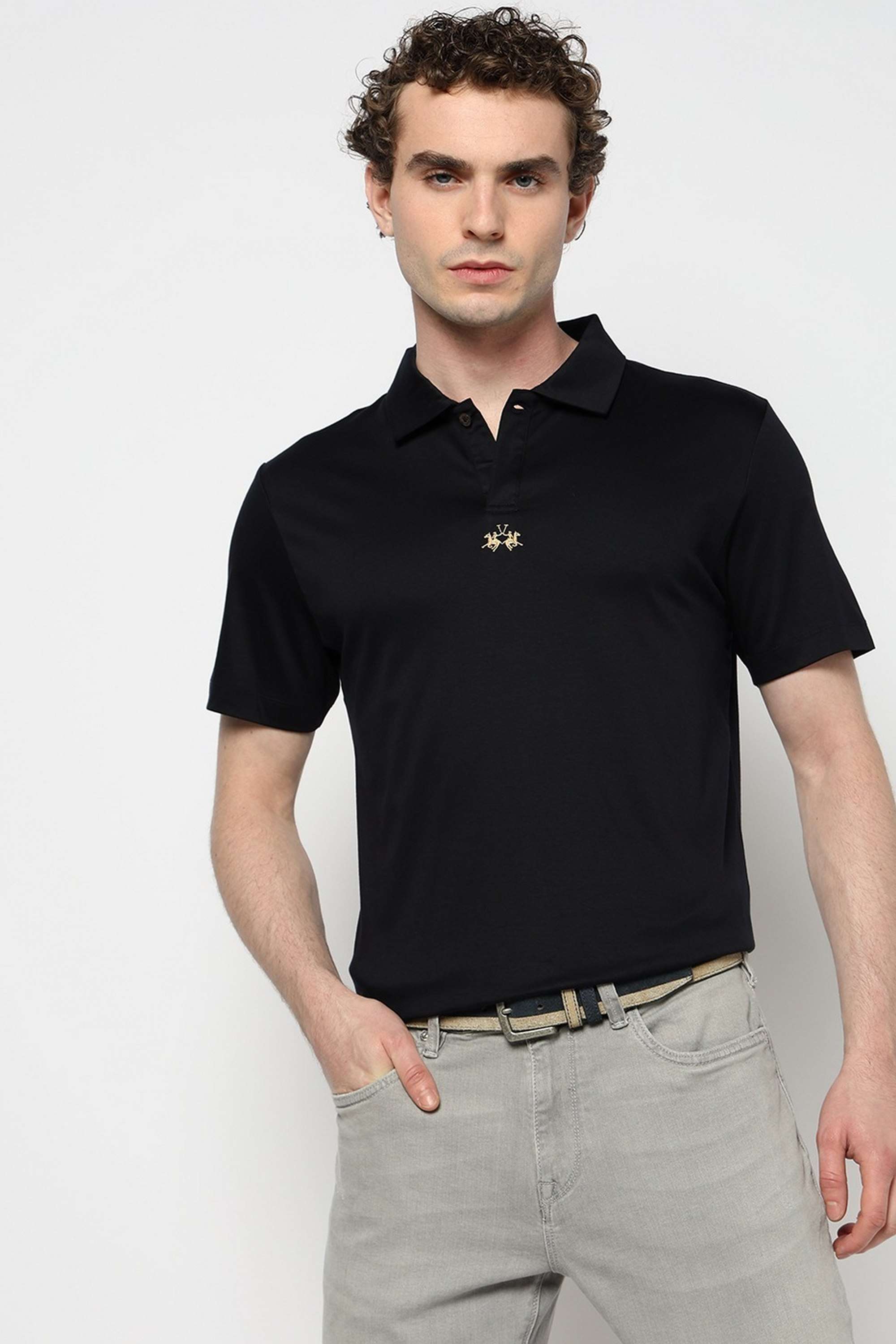 Solid-Blended-Fabric-Polo-Men-s-T-Shirt