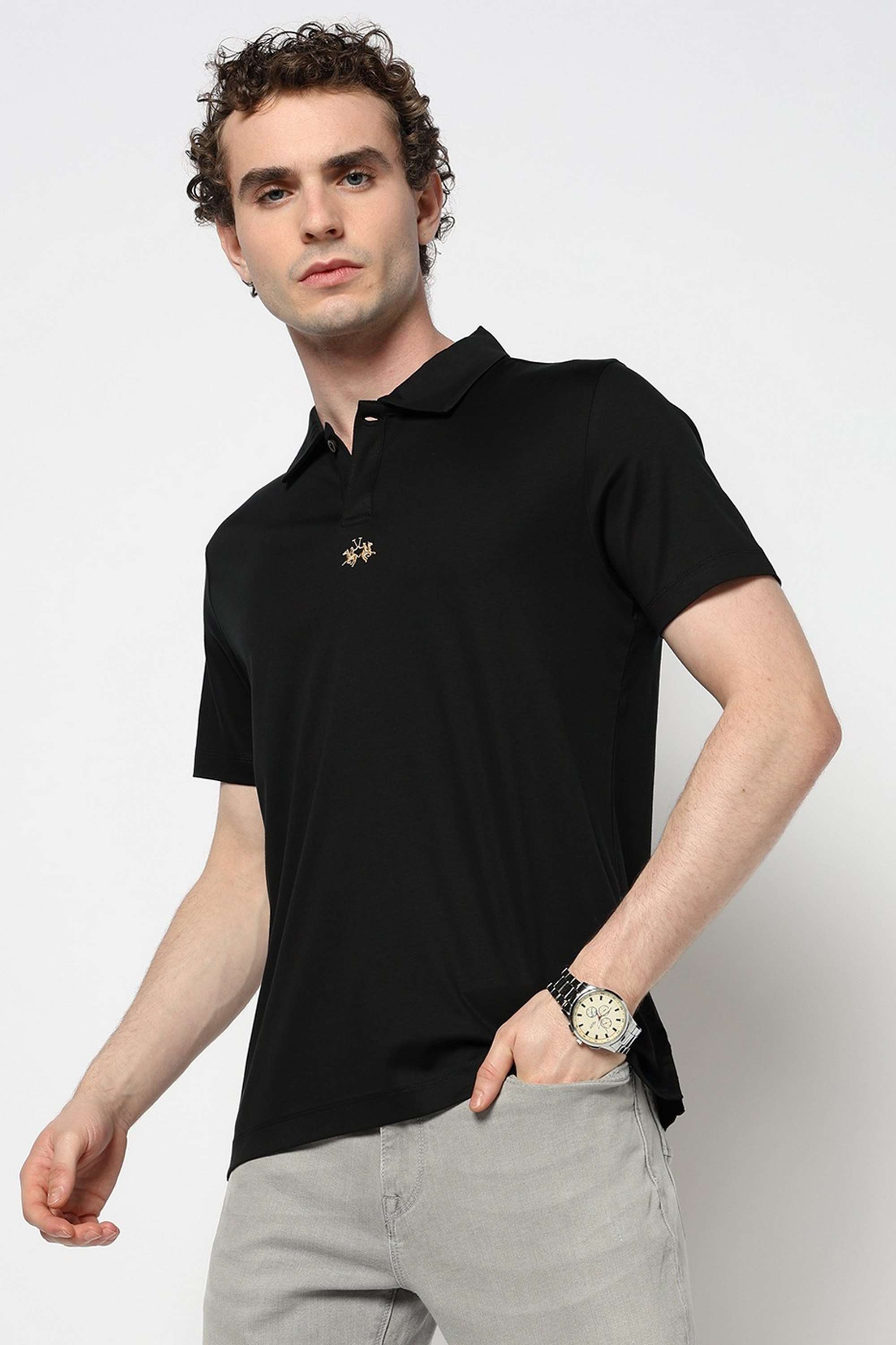 Solid-Blended-Fabric-Polo-Men-s-T-Shirt