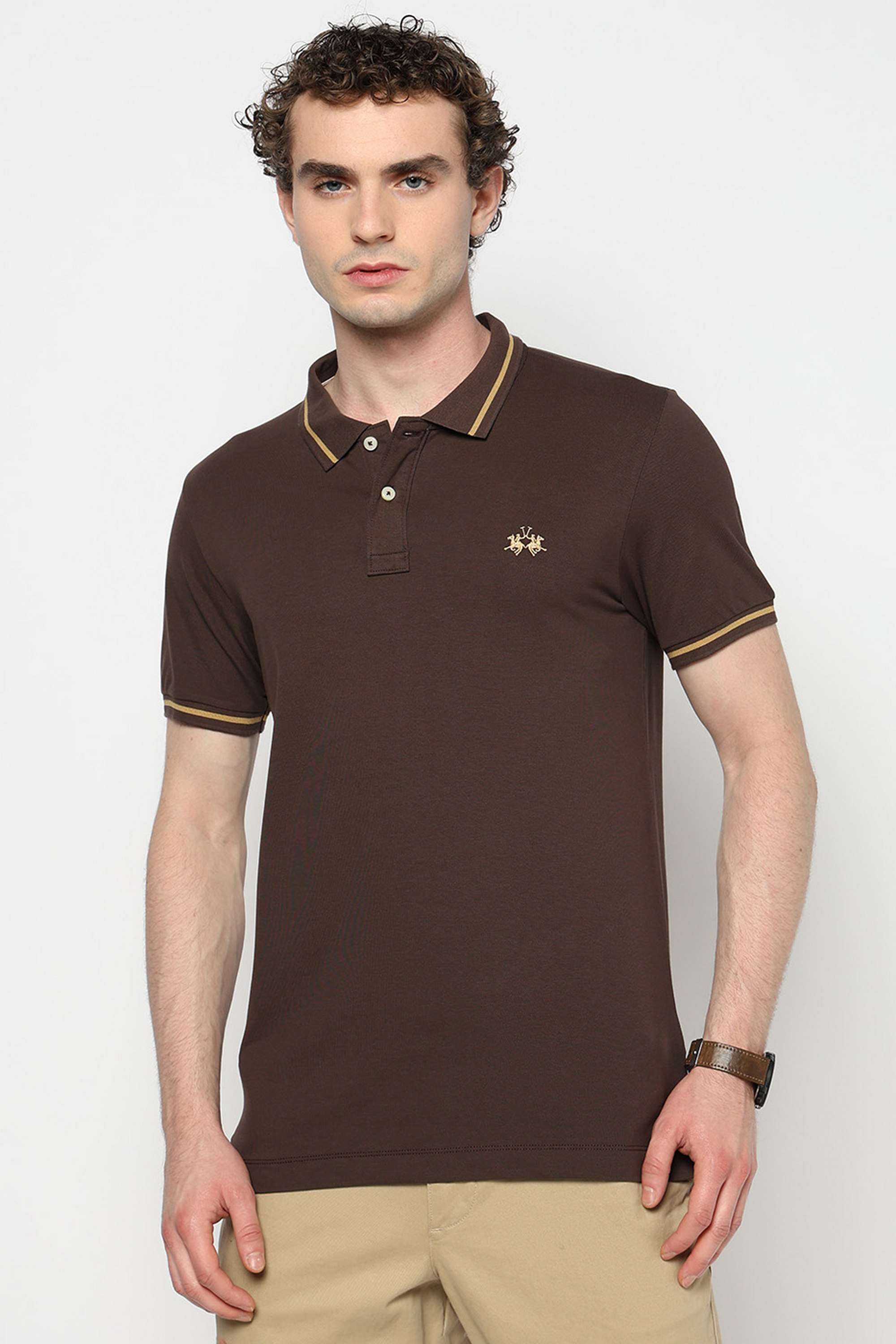 Solid-Blended-Fabric-Slim-Fit-Men-Polo-T-Shirt