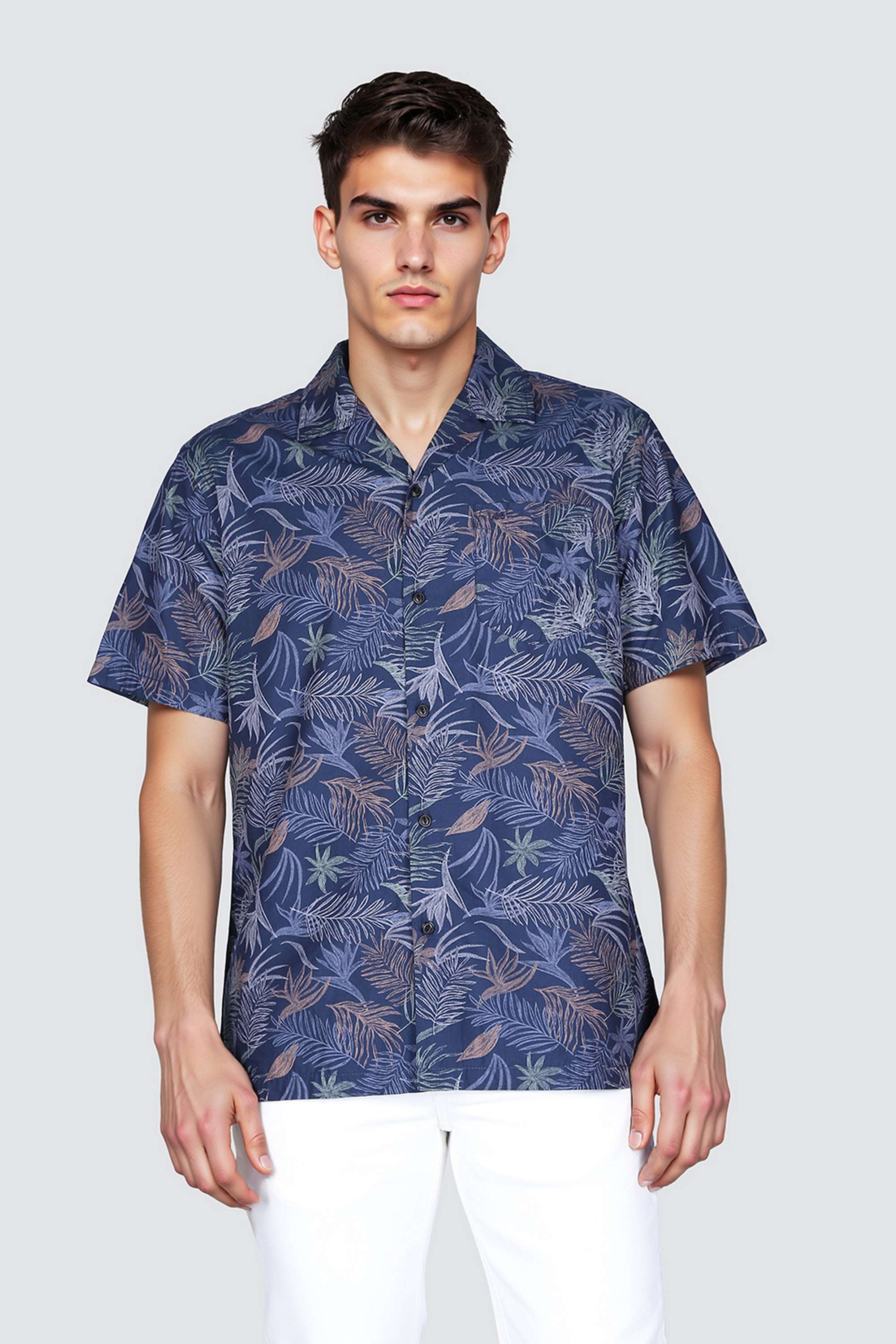 Printed-Collared-Cotton-Blend-Men-s-Casual-Wear-Shirt
