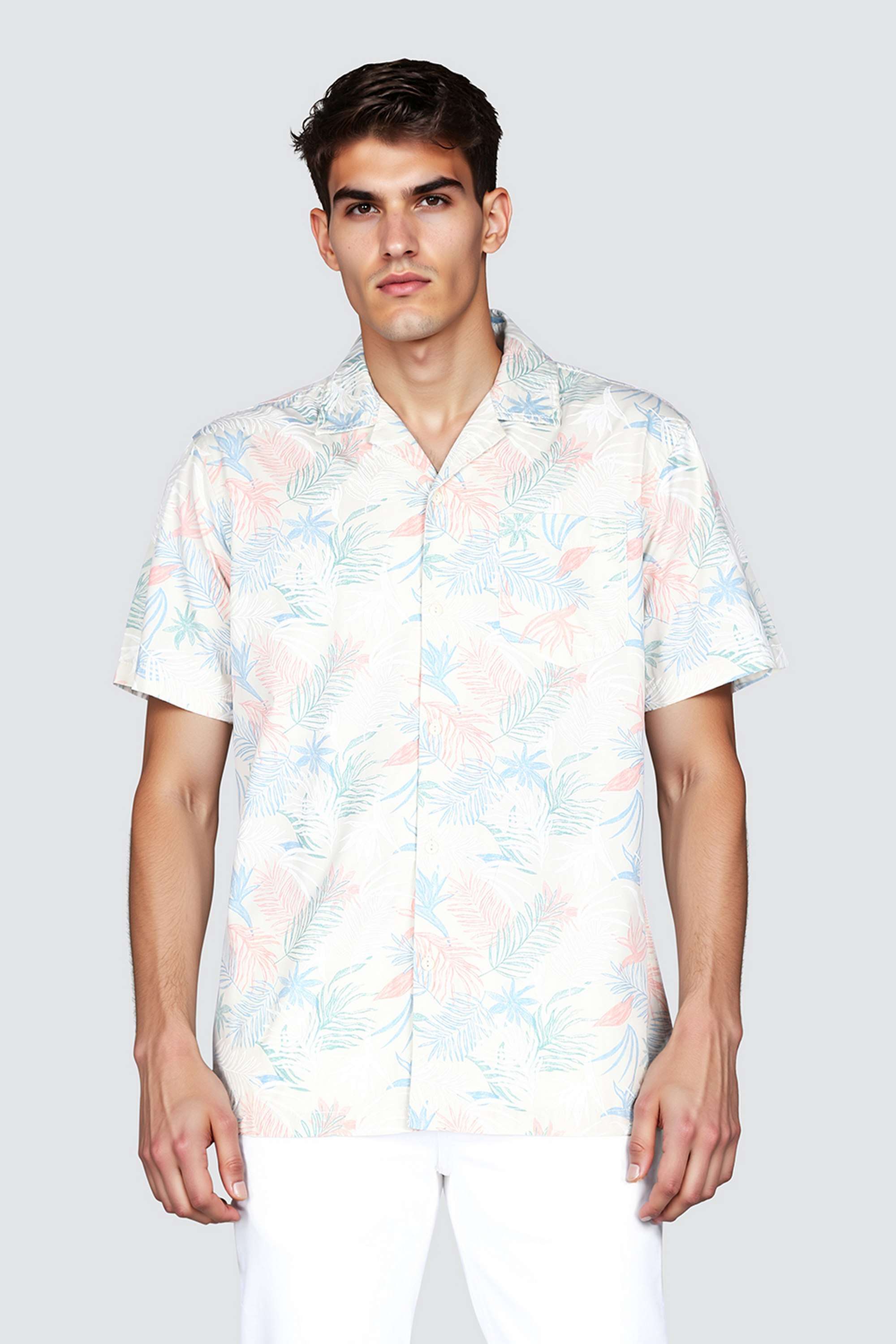 Printed-Collared-Cotton-Blend-Men-s-Casual-Wear-Shirt