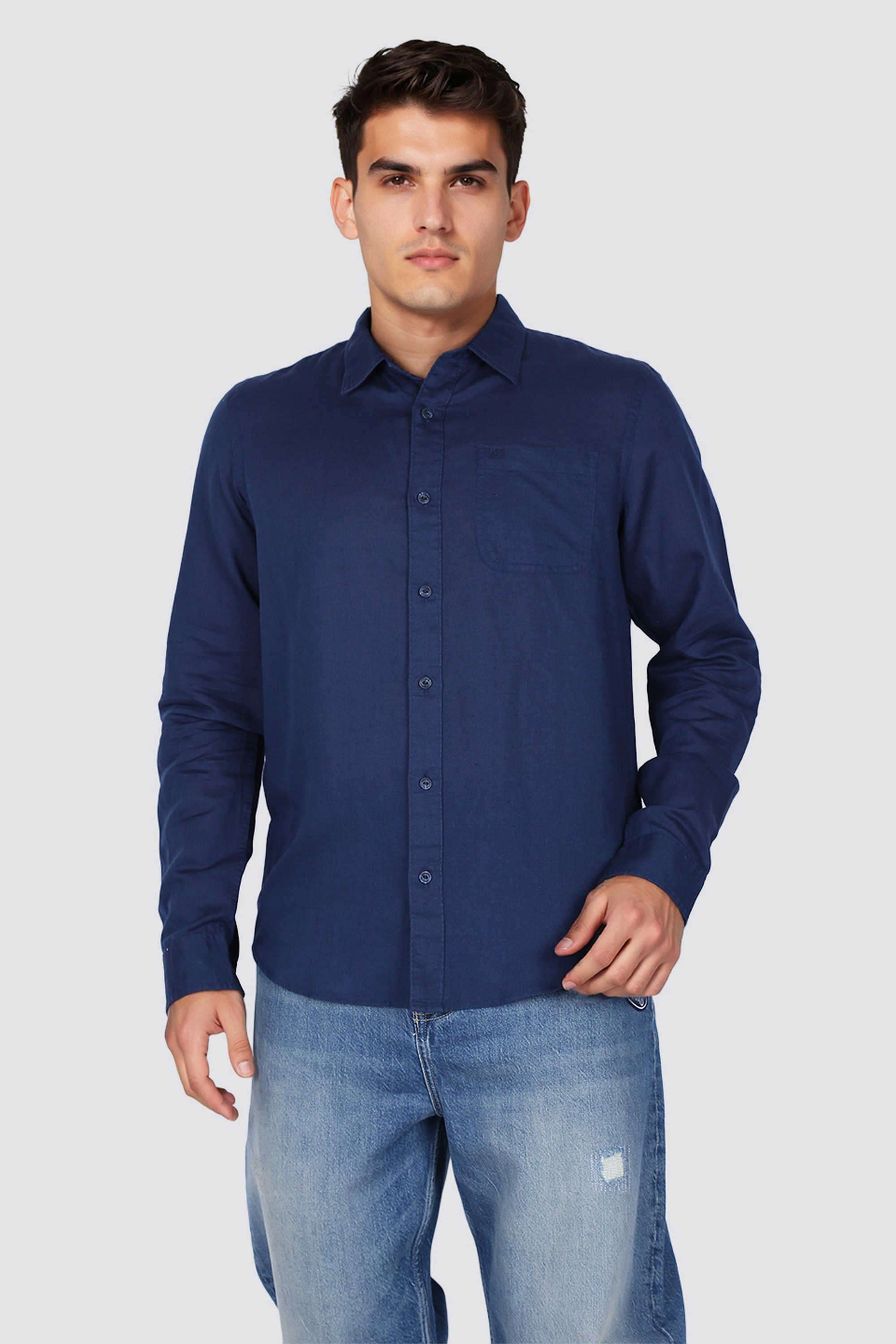 Solid-Linen-Blend-Regular-Fit-Men-Casual-Wear-Shirt