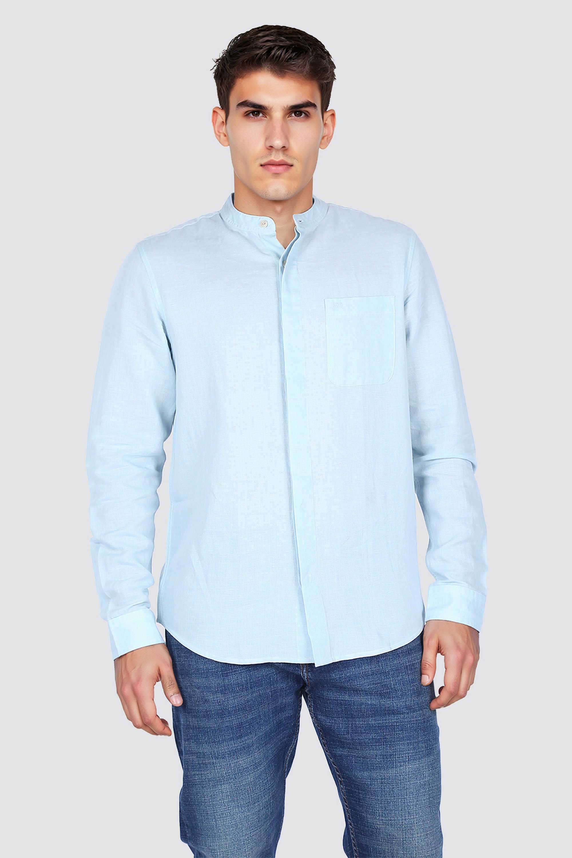 Solid-Linen-Blend-Regular-Fit-Men-Casual-Wear-Shirt