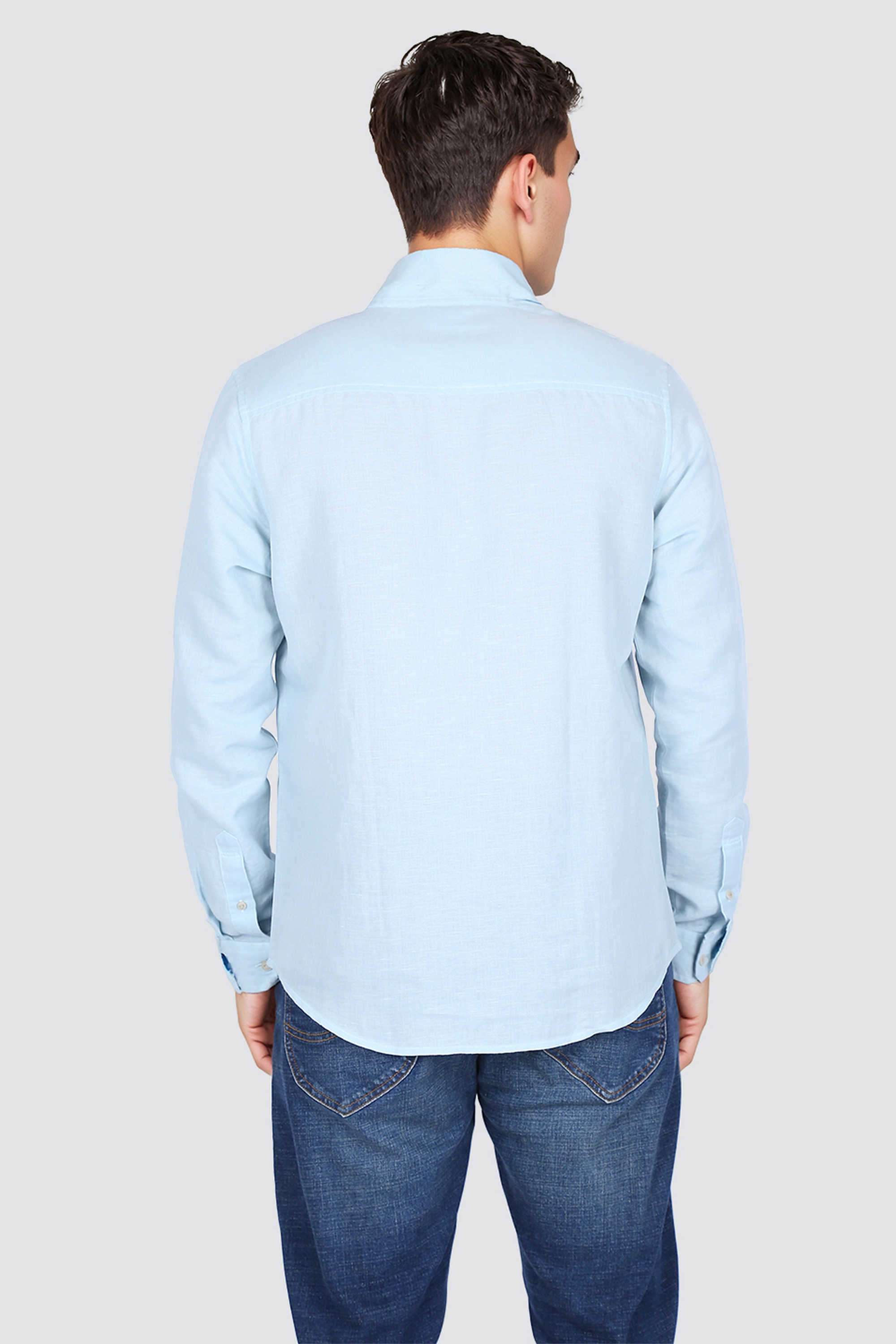 Solid-Linen-Blend-Regular-Fit-Men-Casual-Wear-Shirt
