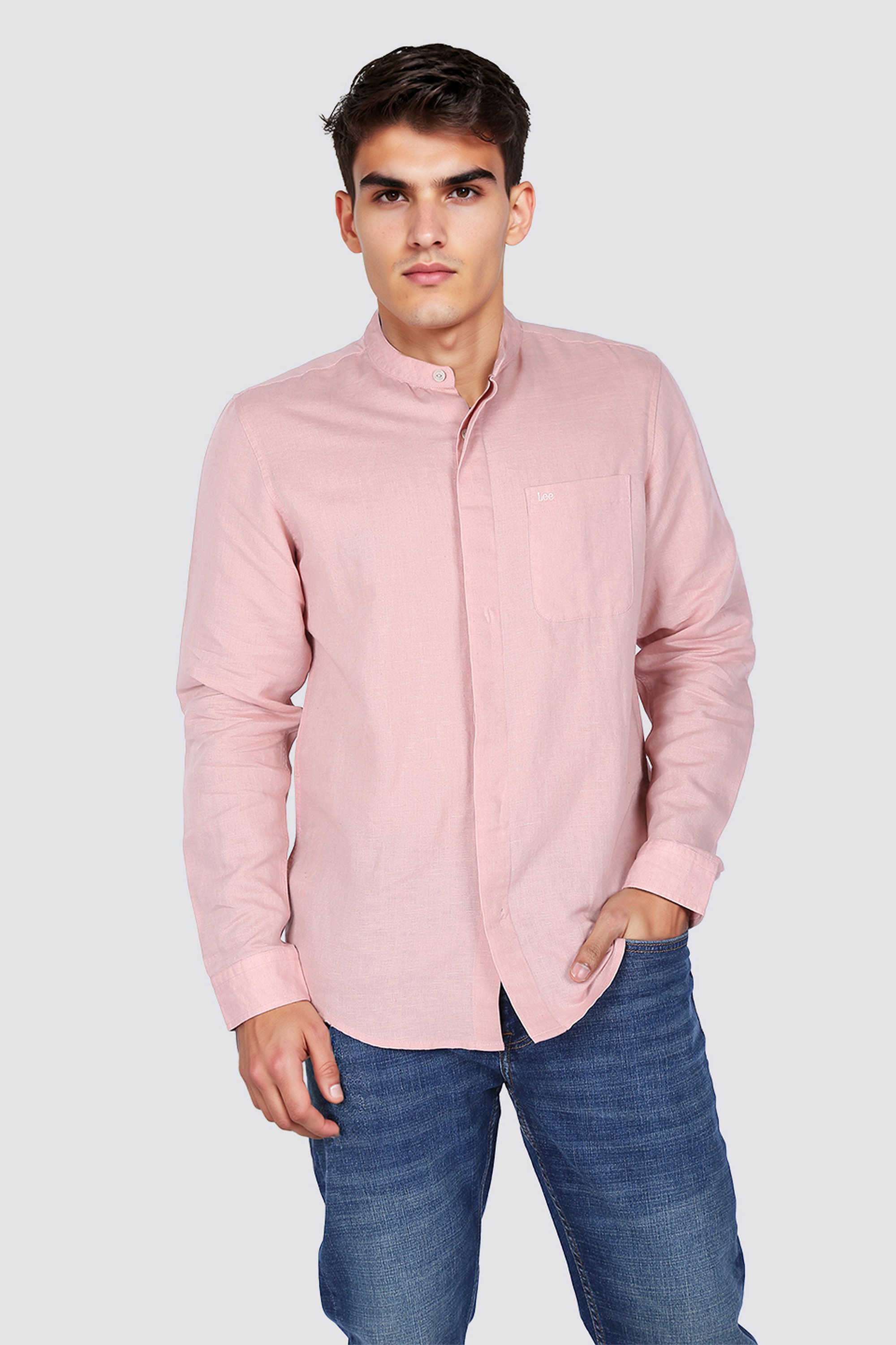 Solid-Linen-Blend-Regular-Fit-Men-Casual-Wear-Shirt