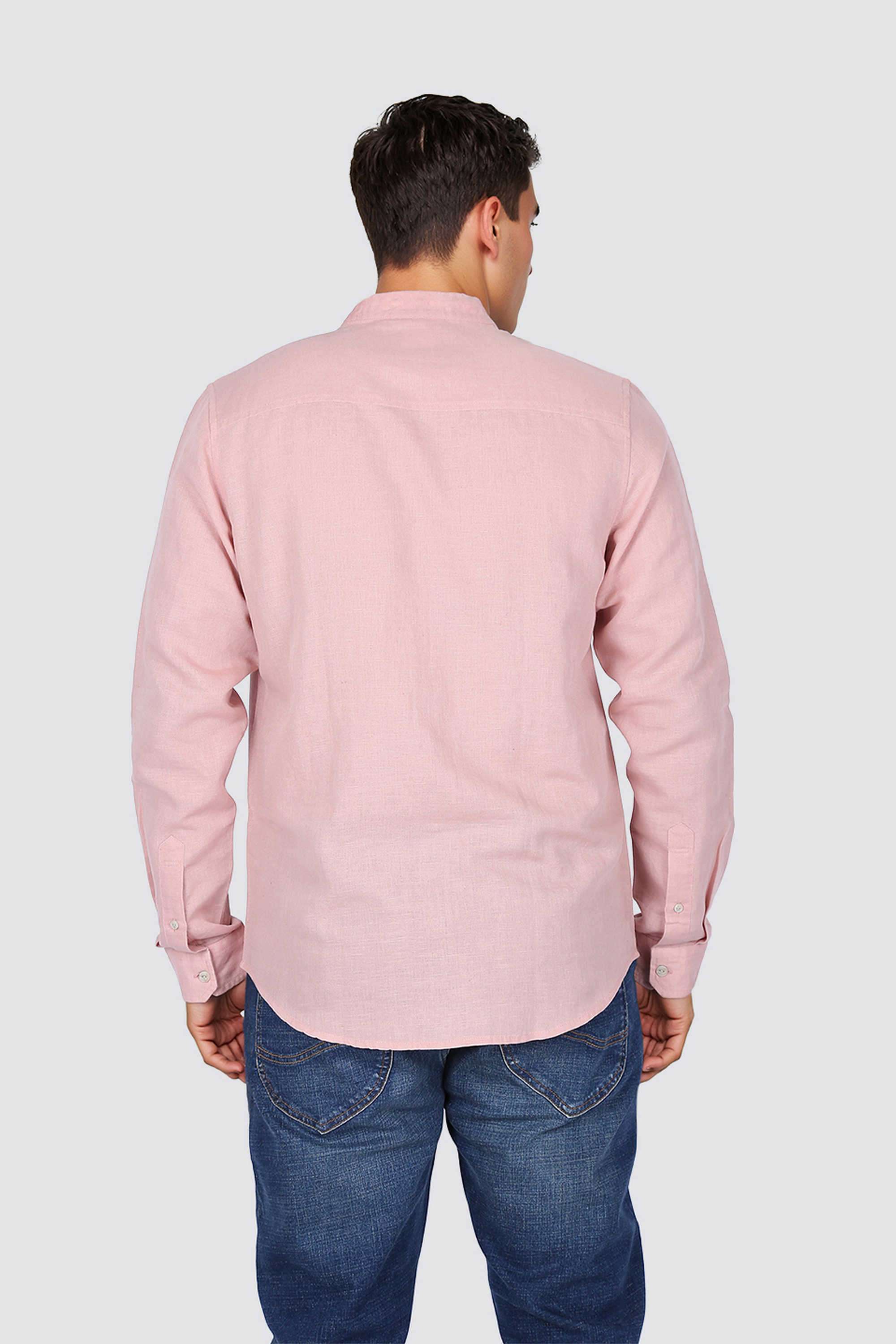 Solid-Linen-Blend-Regular-Fit-Men-Casual-Wear-Shirt