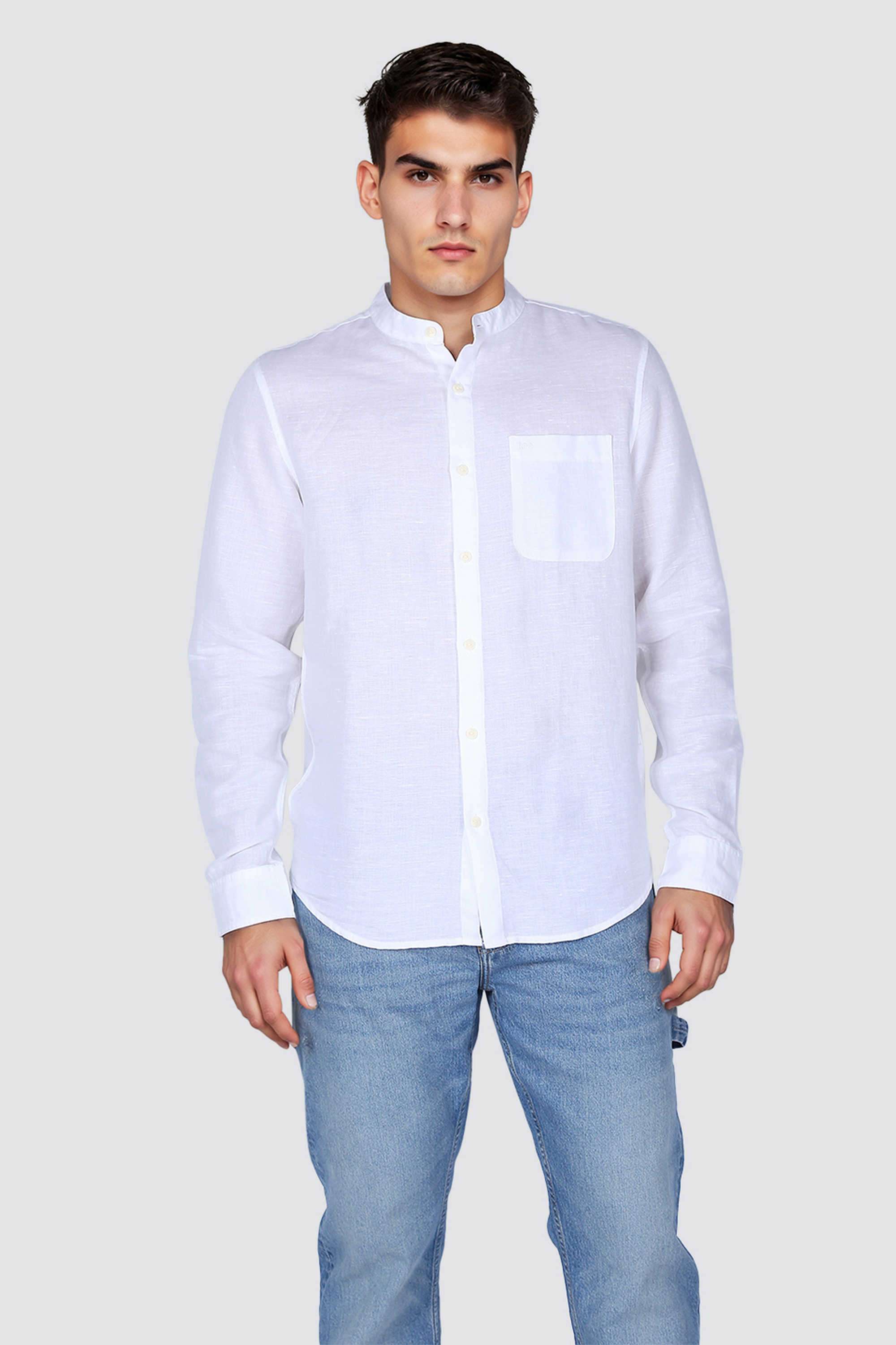 Solid-Linen-Blend-Regular-Fit-Men-Casual-Wear-Shirt