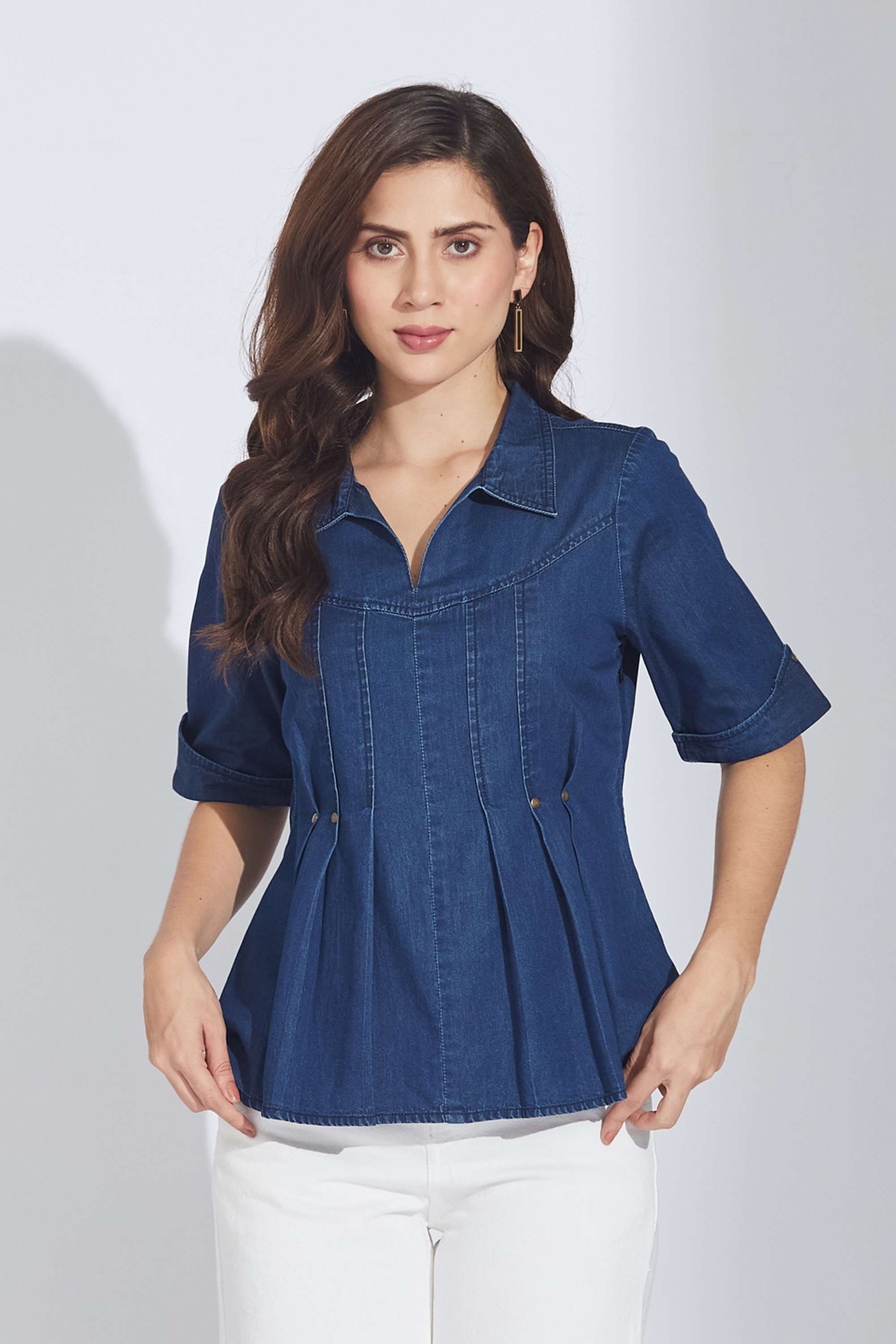 Solid-Cotton-Collared-Women-Top