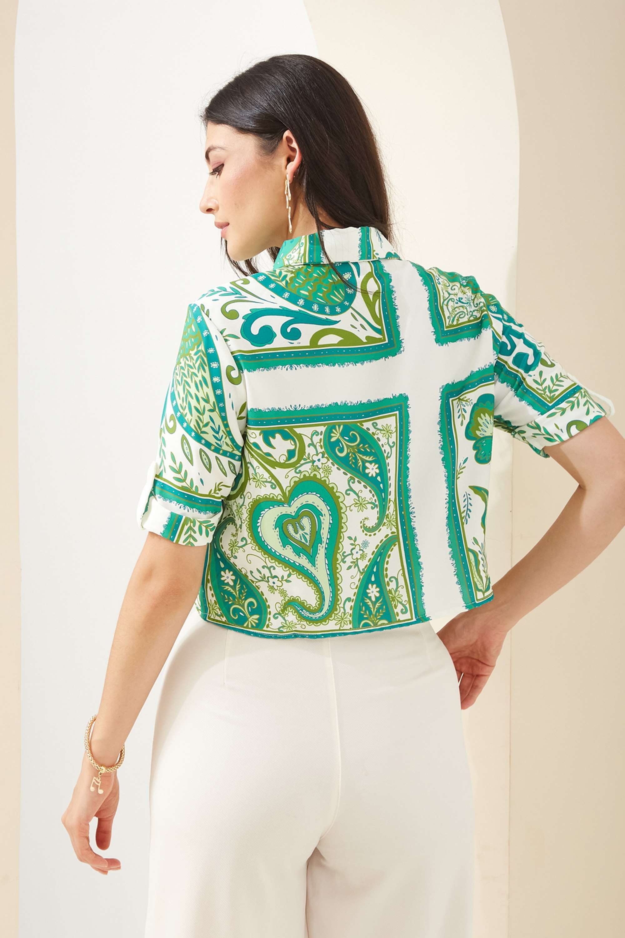 Printed-Polyester-Collared-Women-Casual-Wear-Shirt